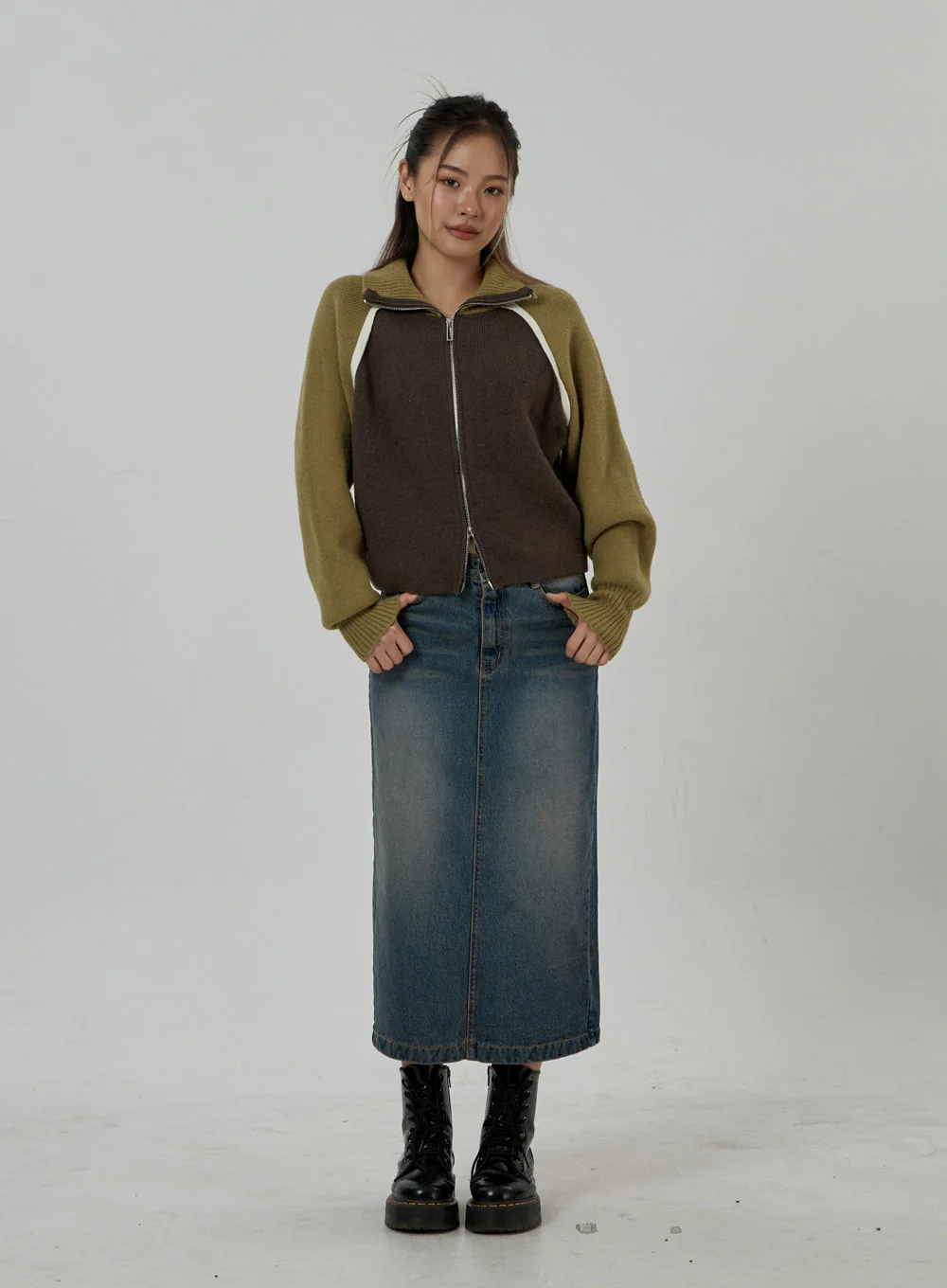 Back Slit Denim Maxi Skirt CD23 - Image 11