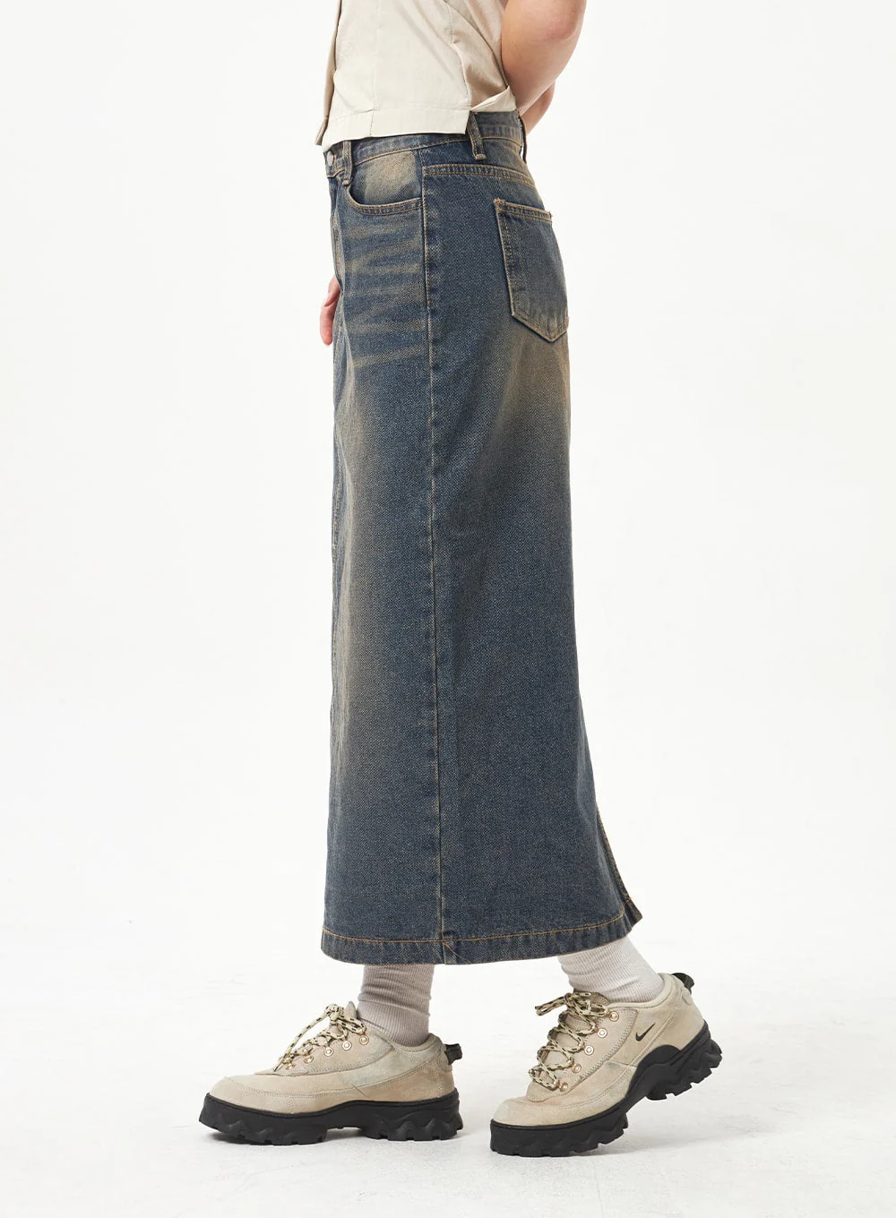 Back Slit Denim Maxi Skirt CD23 - Image 14