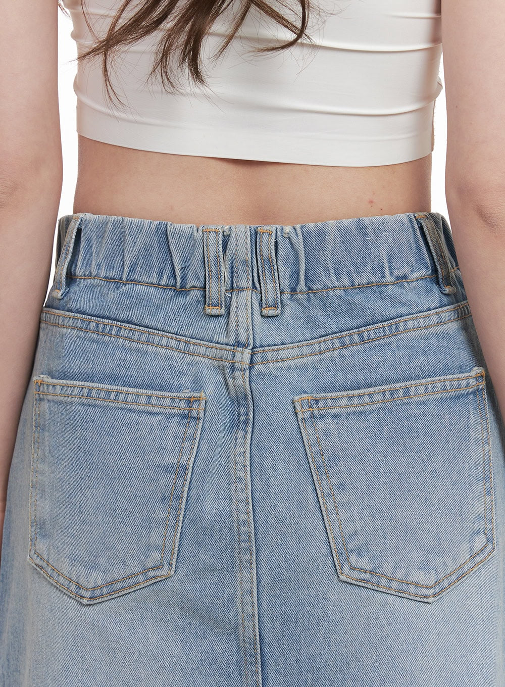 Back-Slit Stitched Denim Maxi Skirt CM511 - Image 7