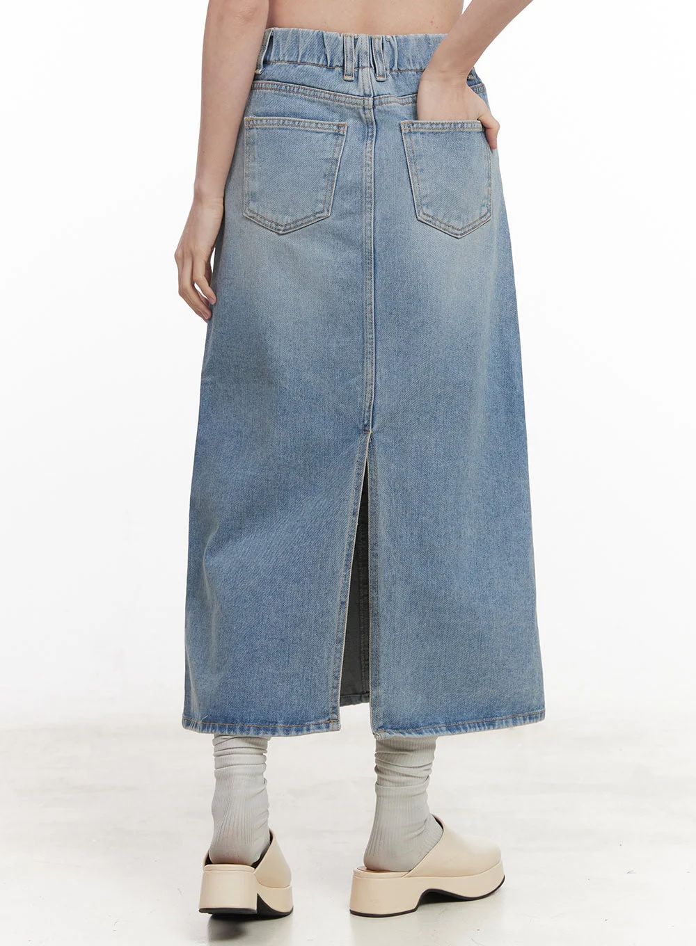 Back-Slit Stitched Denim Maxi Skirt CM511 - Image 8