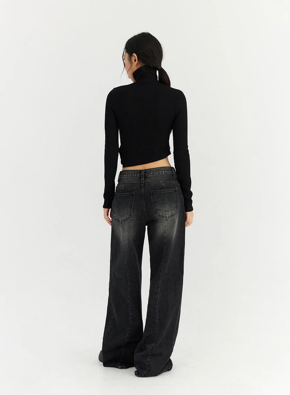 Back Slit Washed Wide Leg Jeans CN306 - Image 7