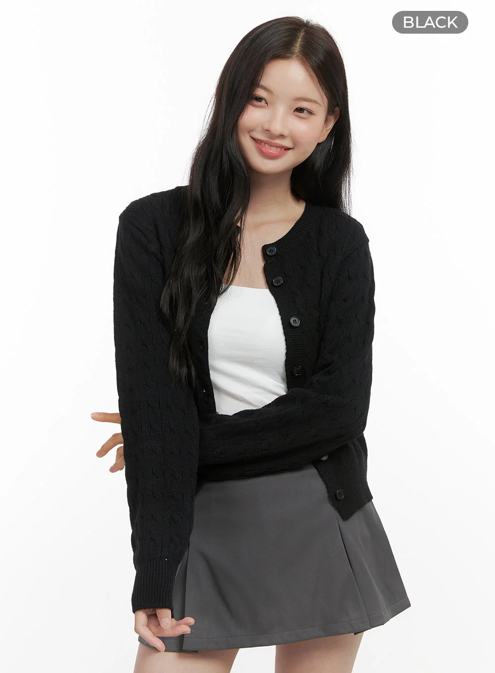 Basic Cable Knit Buttoned Cardigan OS423 - Image 11
