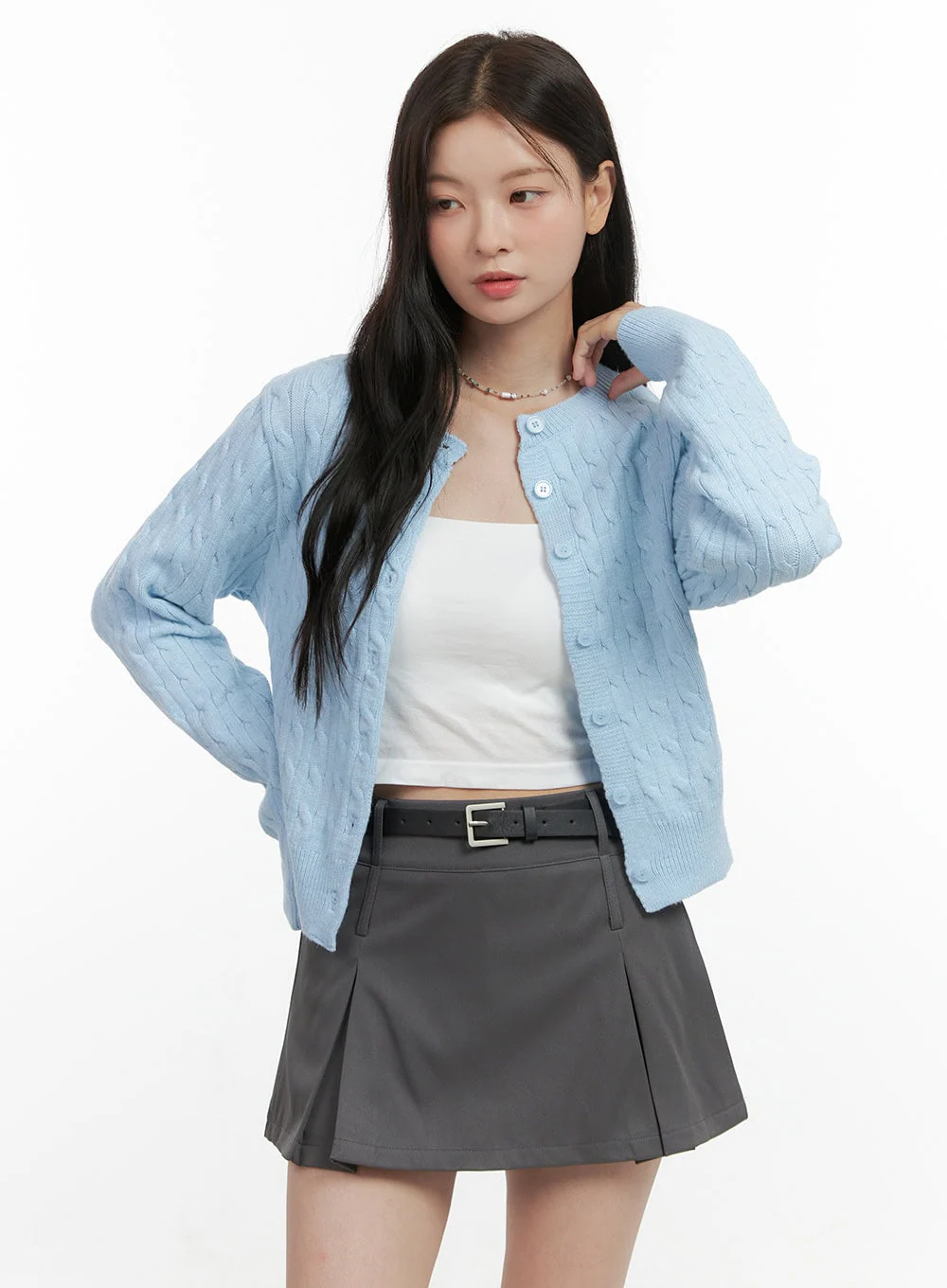Basic Cable Knit Buttoned Cardigan OS423 - Image 4