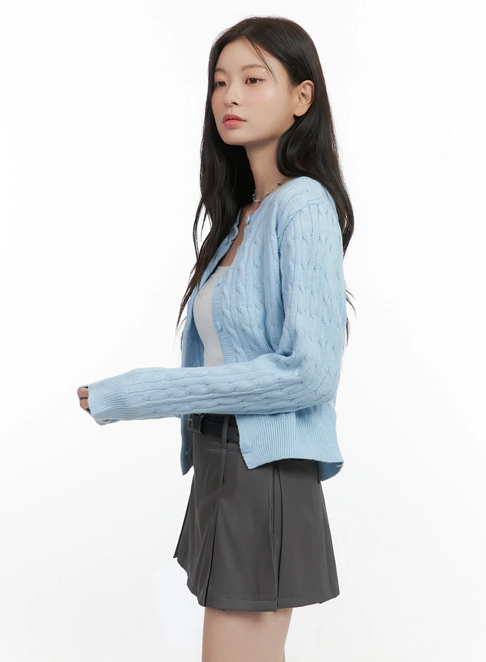 Basic Cable Knit Buttoned Cardigan OS423 - Image 5
