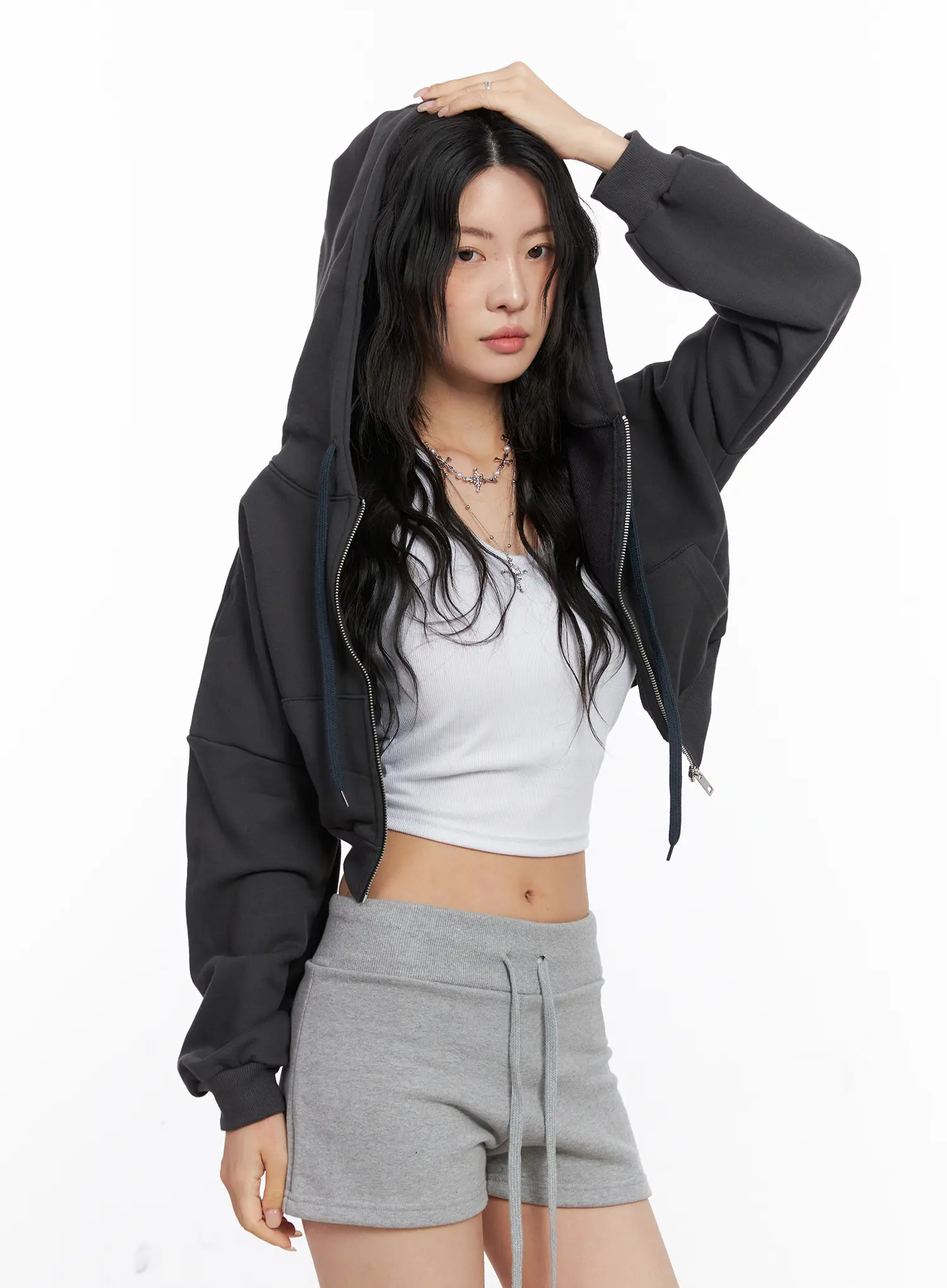 Basic Cropped Zip Hoodie CO507 - Image 10