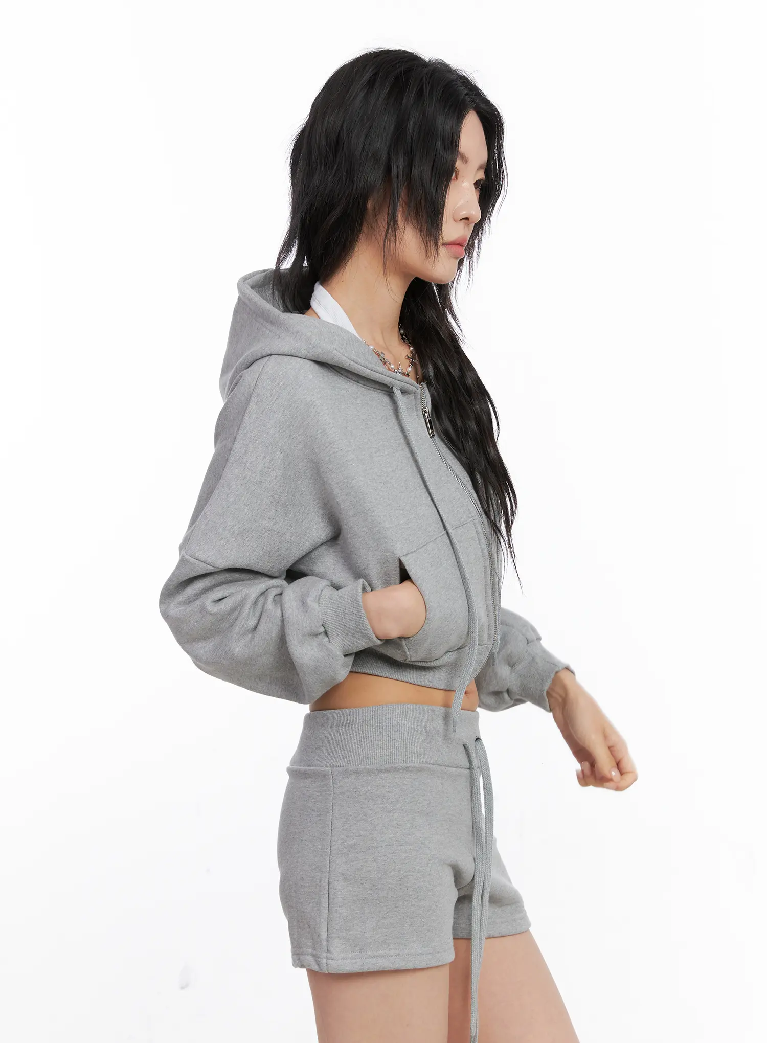 Basic Cropped Zip Hoodie CO507 - Image 4