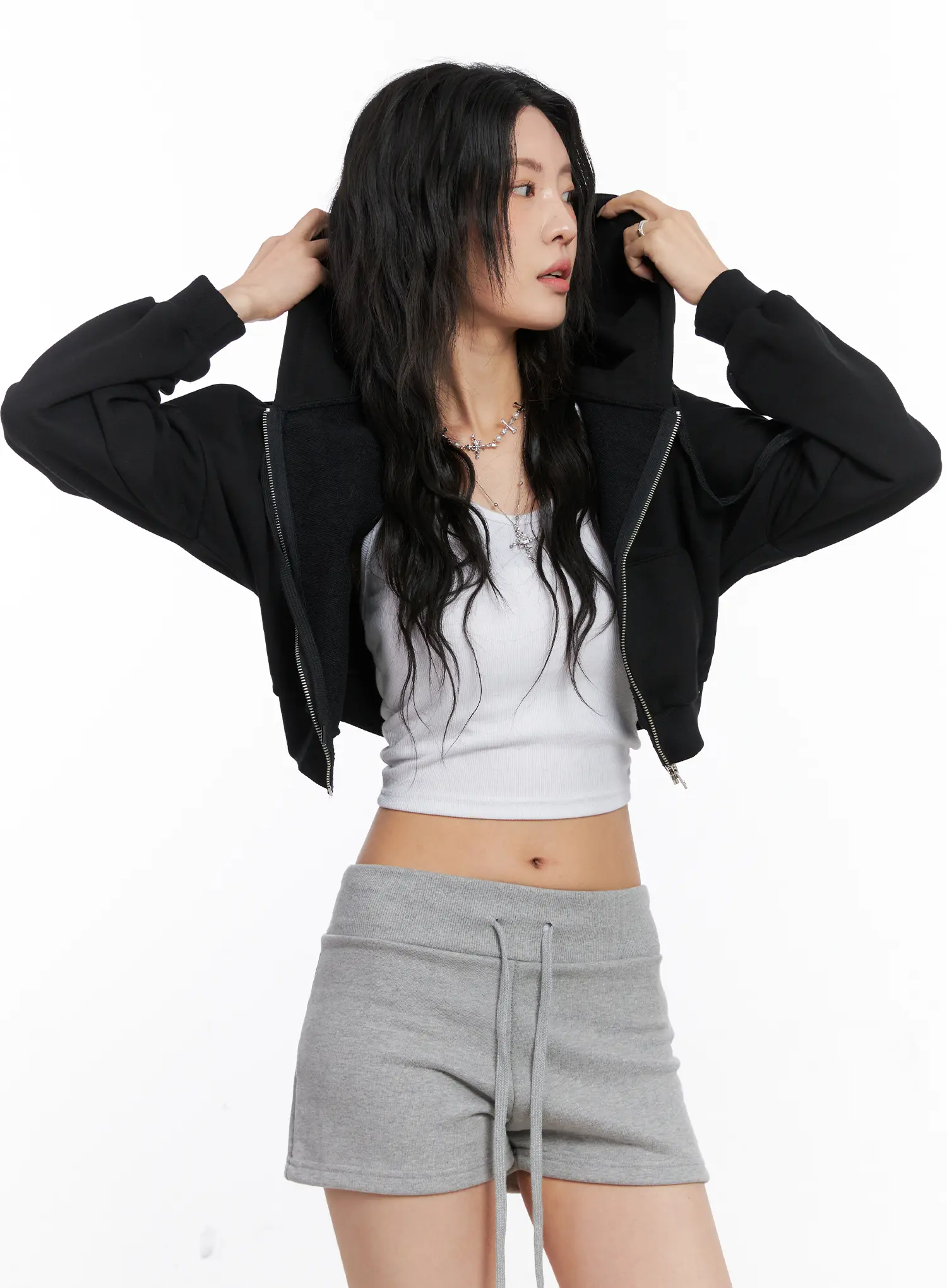 Basic Cropped Zip Hoodie CO507 - Image 8