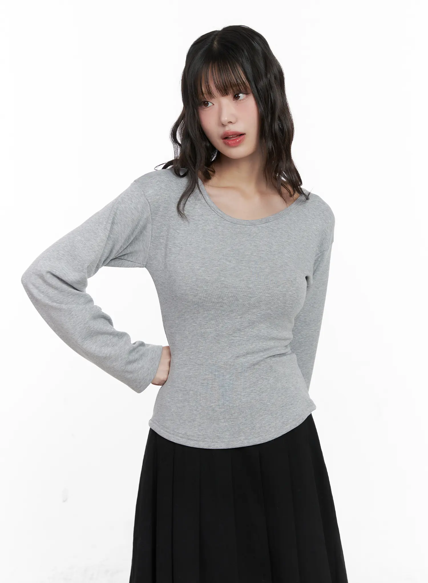 Basic Fleece-Lined Long Sleeve Tee CN511 - Image 2