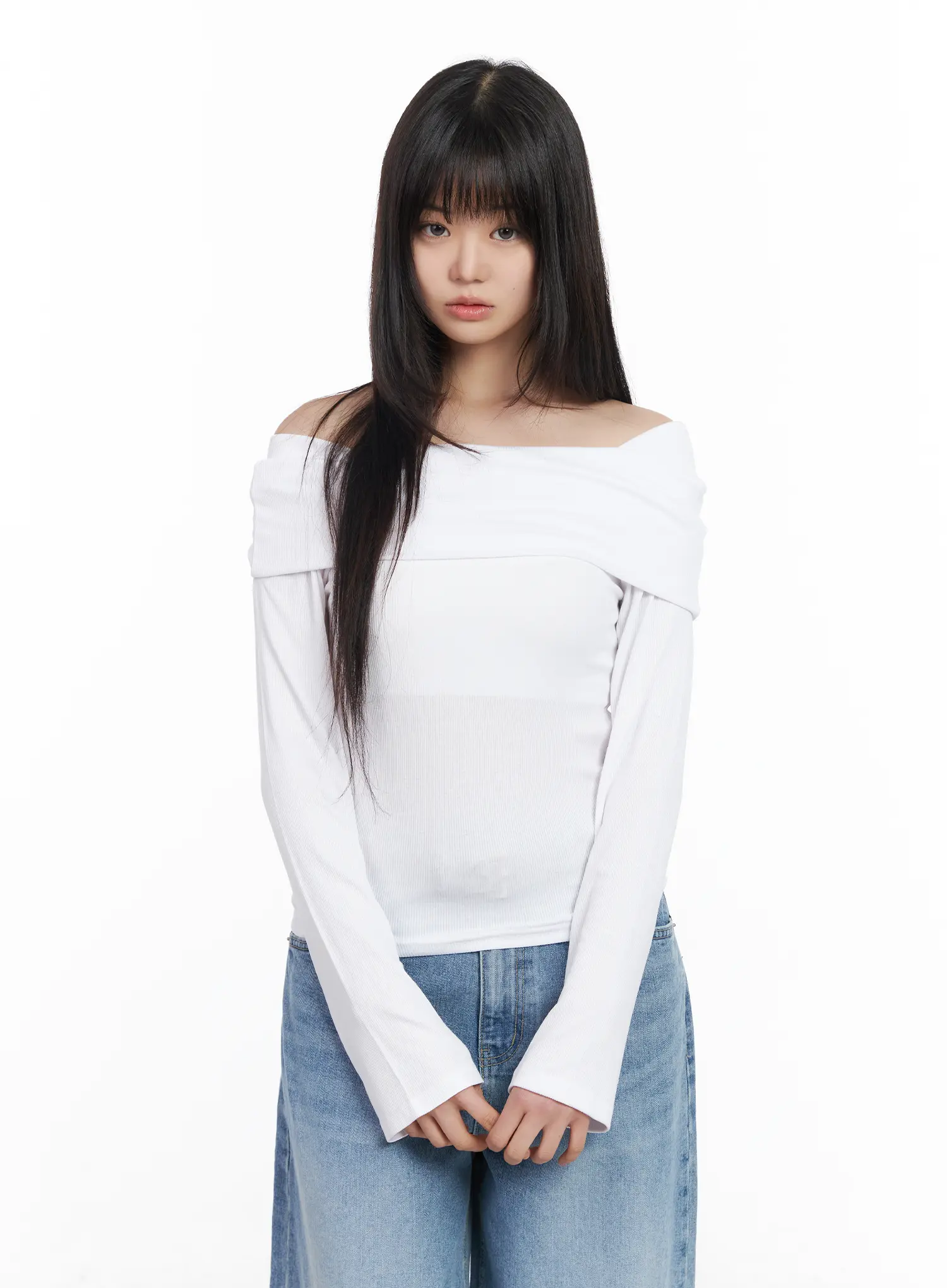 Basic Off-Shoulder Ribbed Long Sleeve Top CM512 - Image 10
