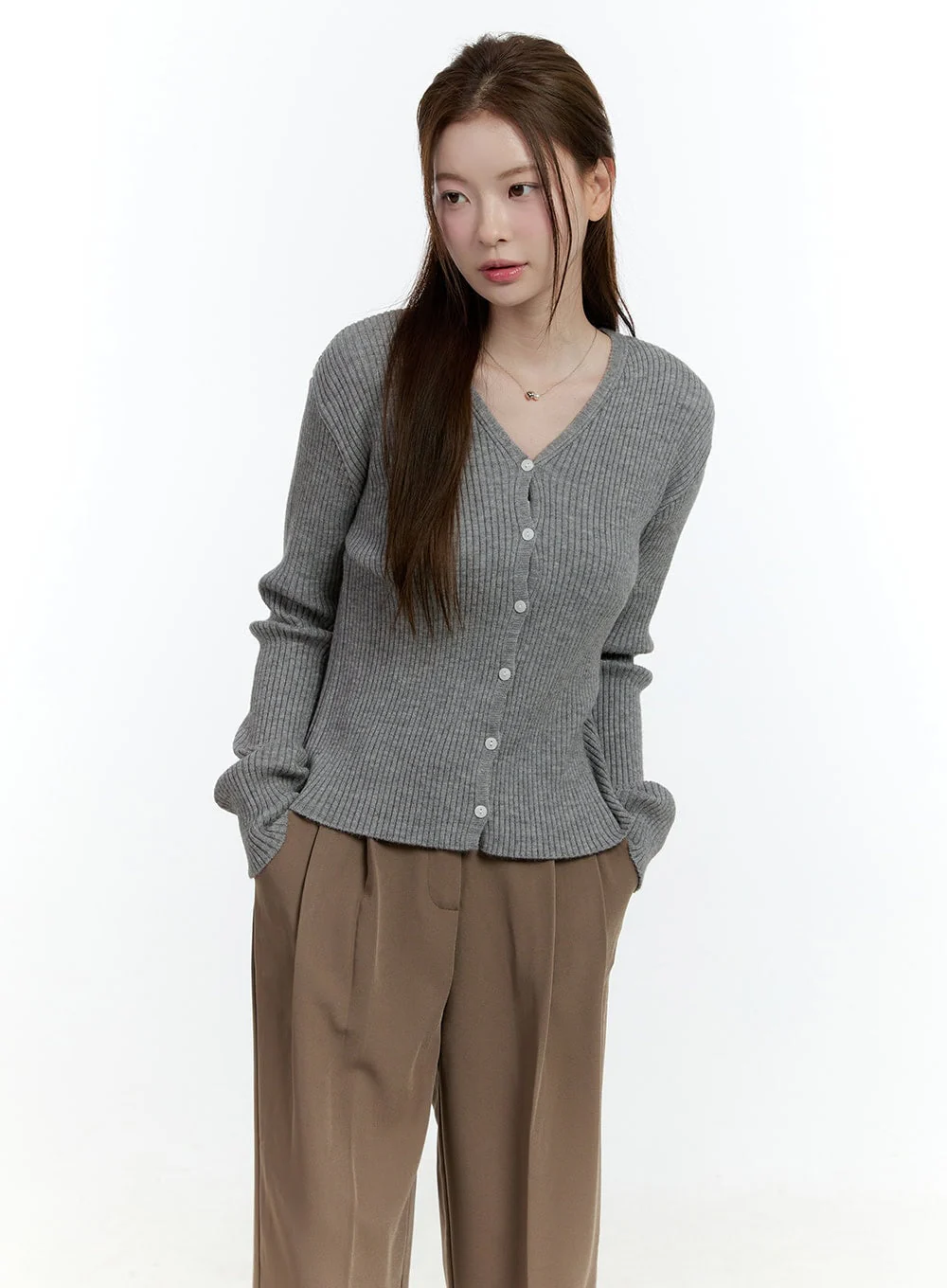 Basic Ribbed V-Neck Cardigan CF503 - Image 10