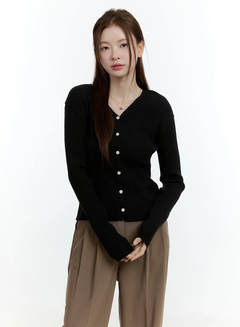 Basic Ribbed V-Neck Cardigan CF503 - Image 11