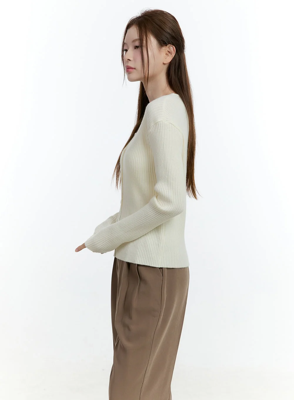 Basic Ribbed V-Neck Cardigan CF503 - Image 3