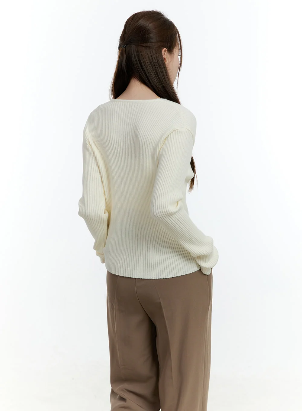 Basic Ribbed V-Neck Cardigan CF503 - Image 5