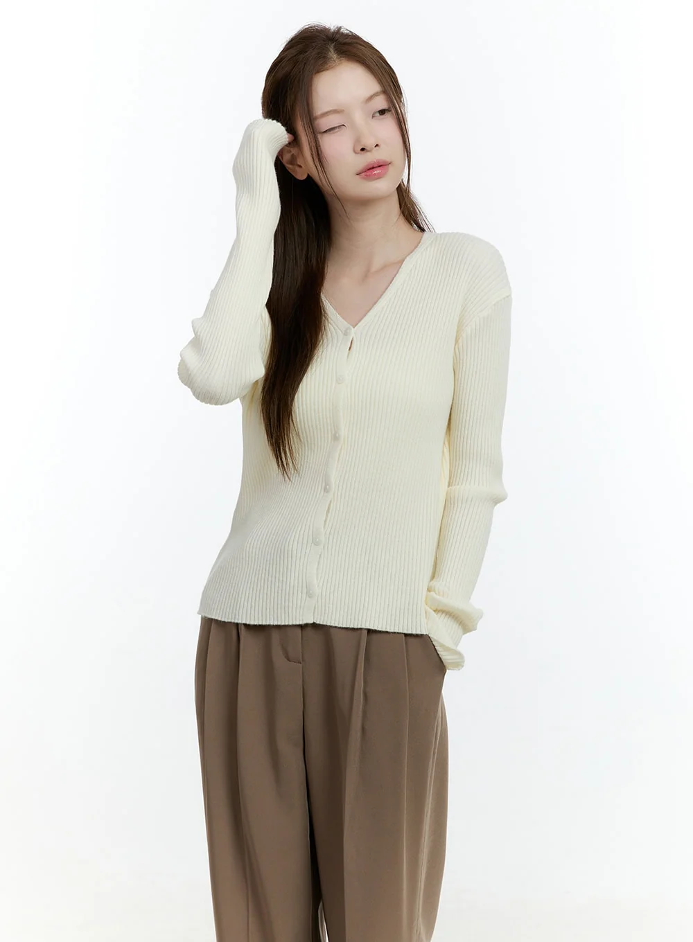 Basic Ribbed V-Neck Cardigan CF503 - Image 7