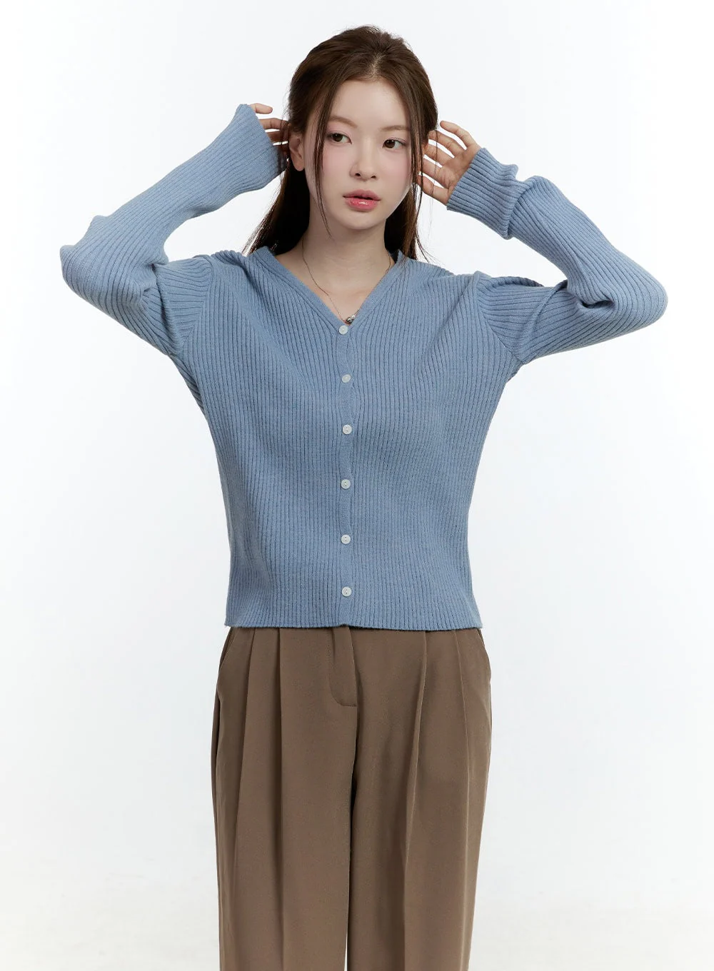 Basic Ribbed V-Neck Cardigan CF503 - Image 9