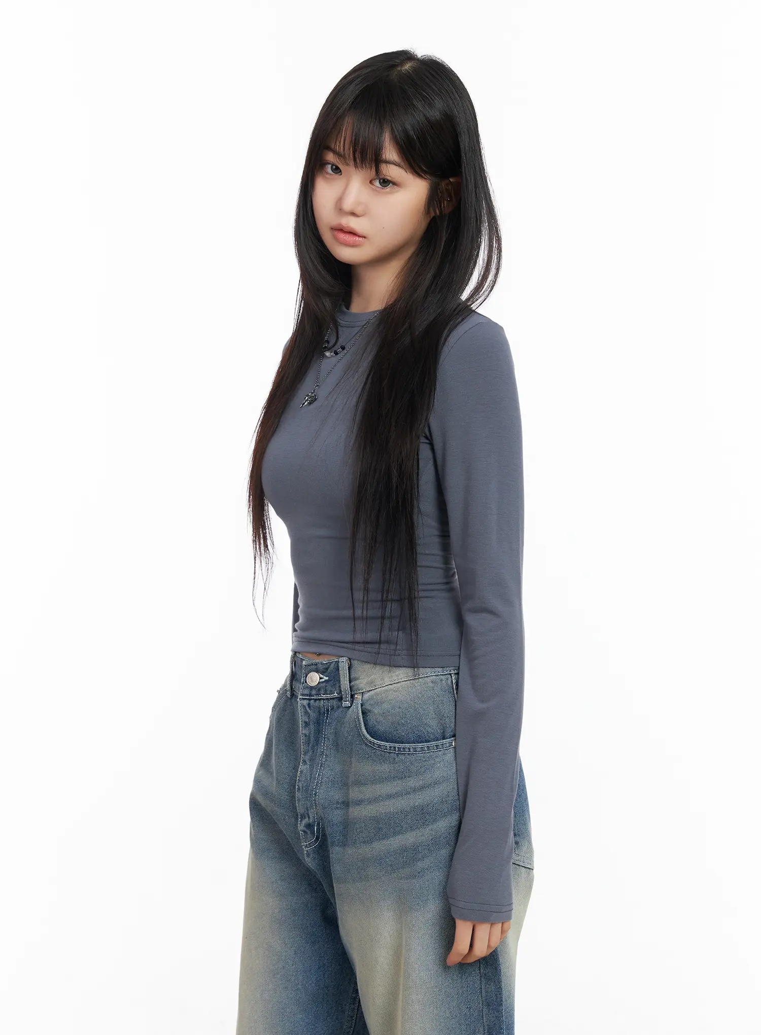 Basic Round Neck Crop Long Sleeve Tee CM512 - Image 12