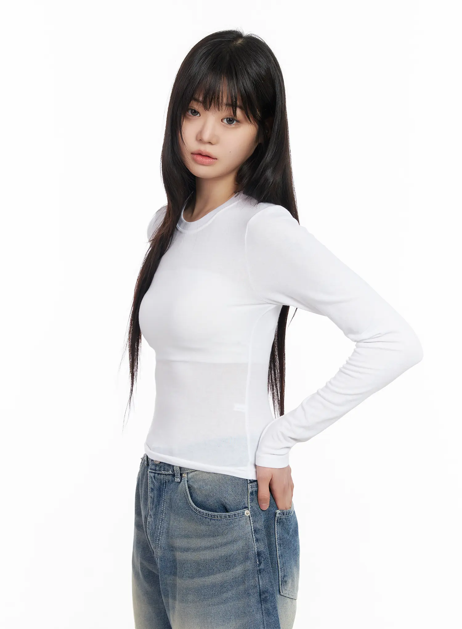Basic Round Neck Crop Long Sleeve Tee CM512 - Image 6