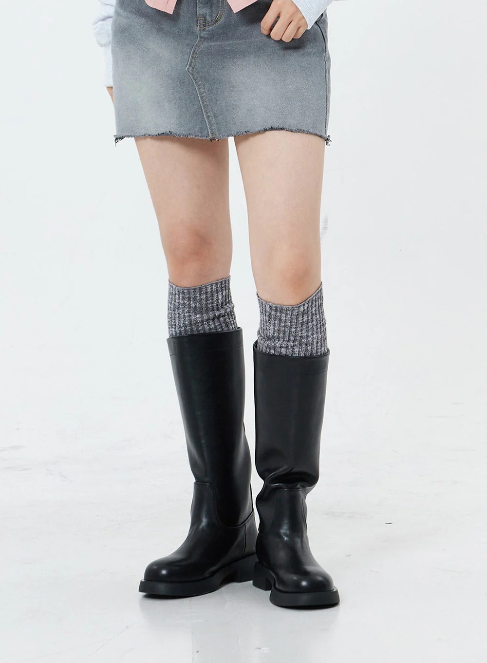 Basic Round Toe Wide Long Boots OS19 - Image 6