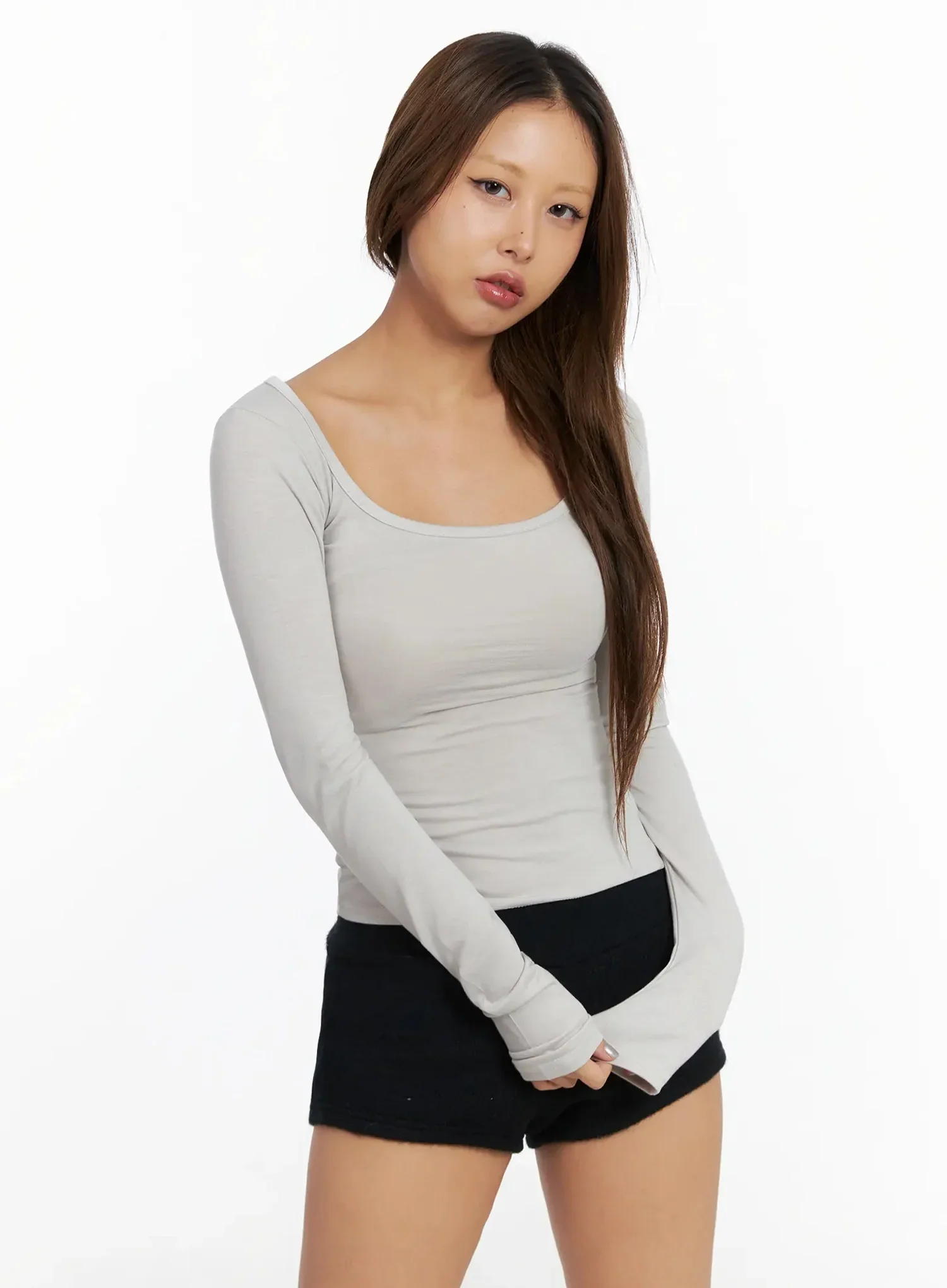 Basic Square-Neck Long Sleeve Top IN528 - Image 2