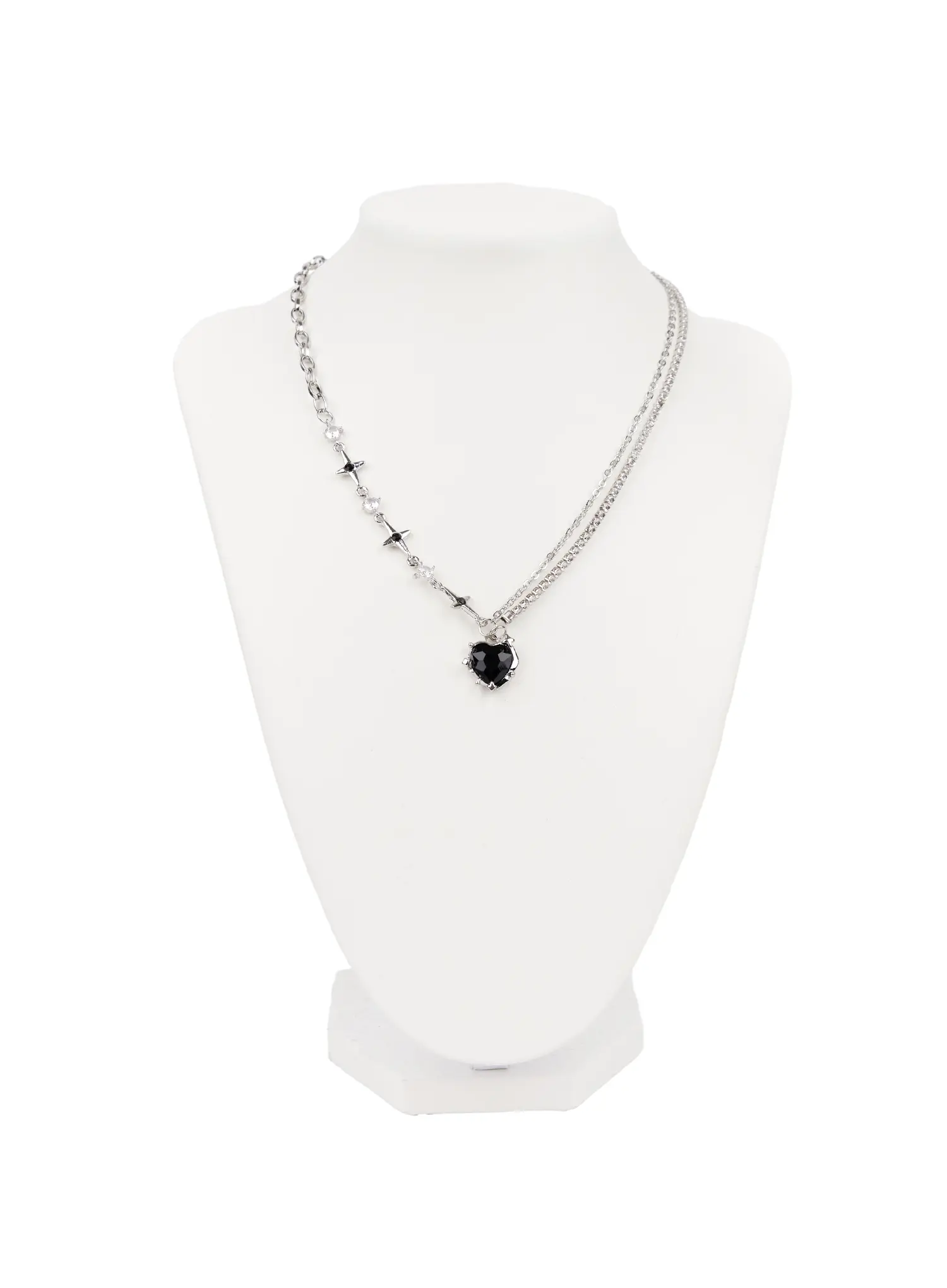 Black Heart Chain Necklace CA508 - Image 3