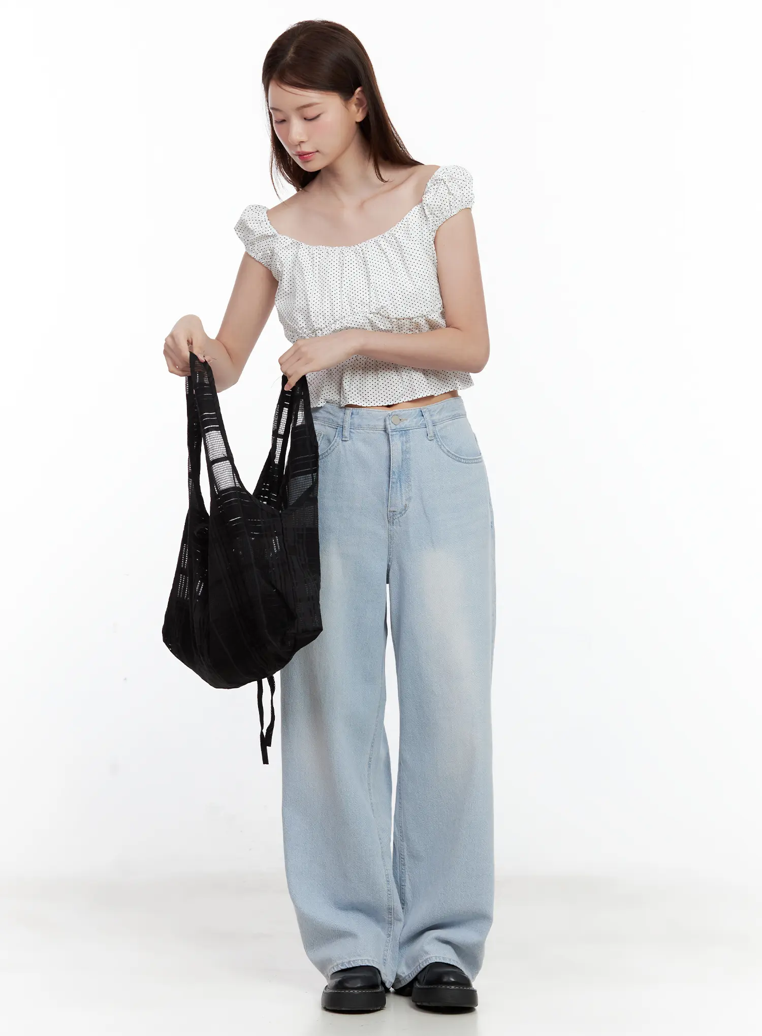Black Mesh Plaid Shoulder Bag CL502 - Image 5