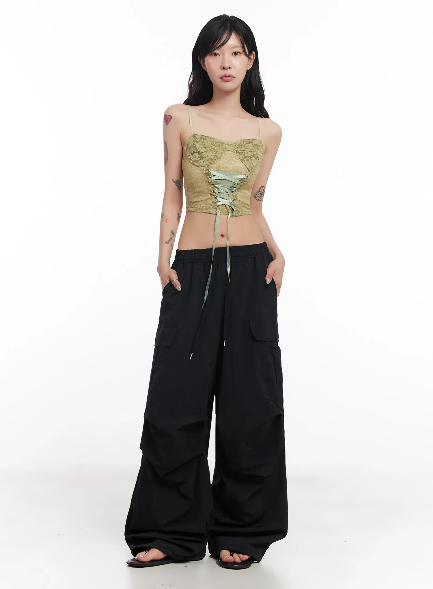 Black Utility Wide-Fit Cargo Pants IC503 - Image 7