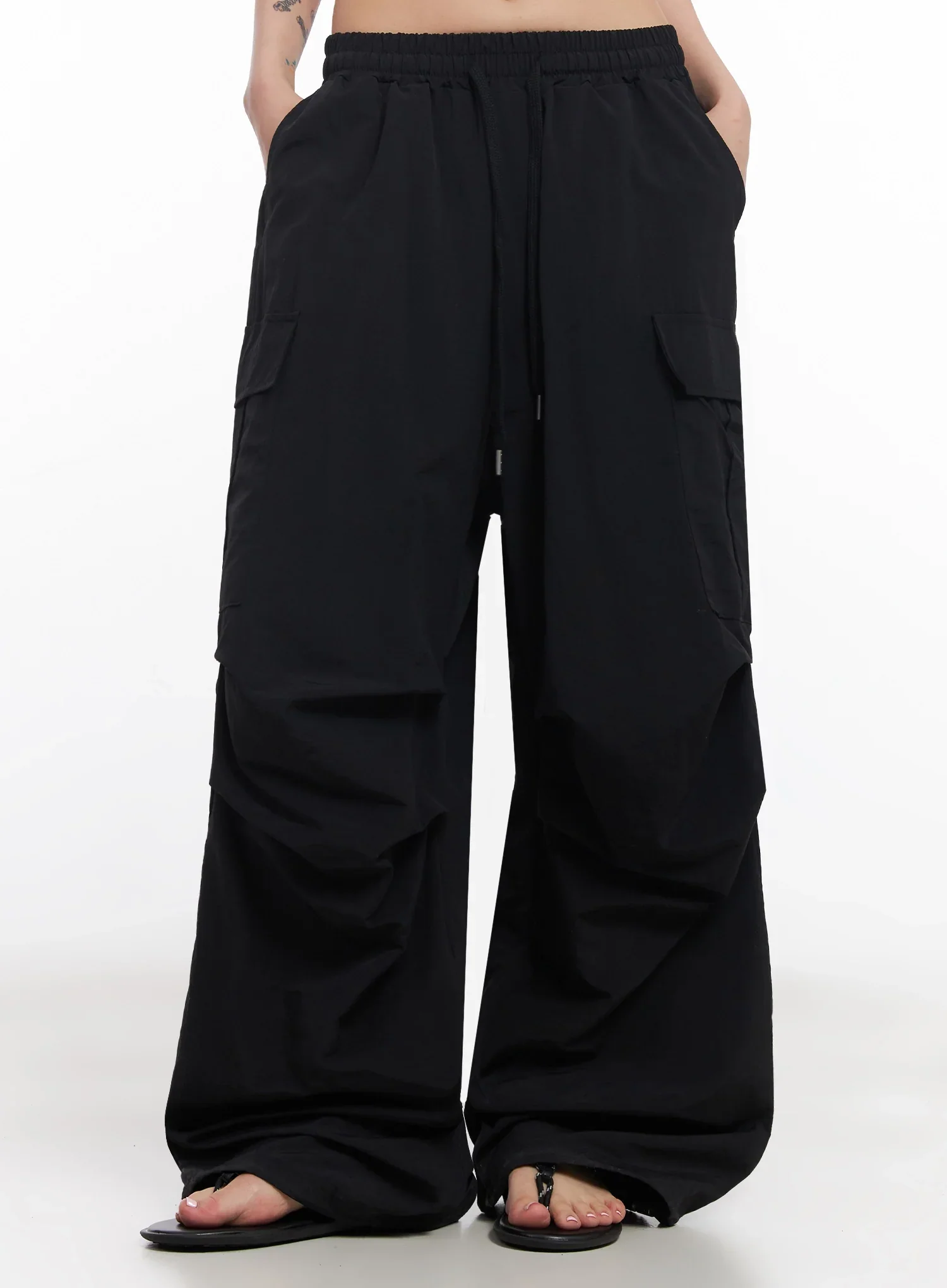Black Utility Wide-Fit Cargo Pants IC503 - Image 9