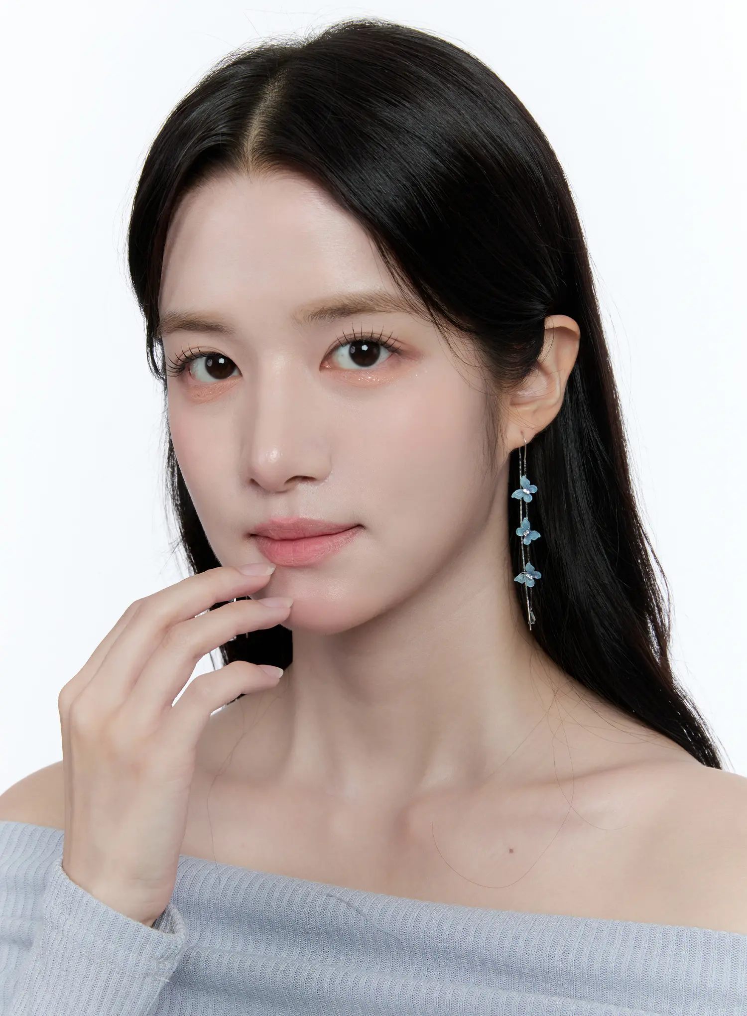 Blue Butterfly Drop Threader Earrings CC0608 - Image 2