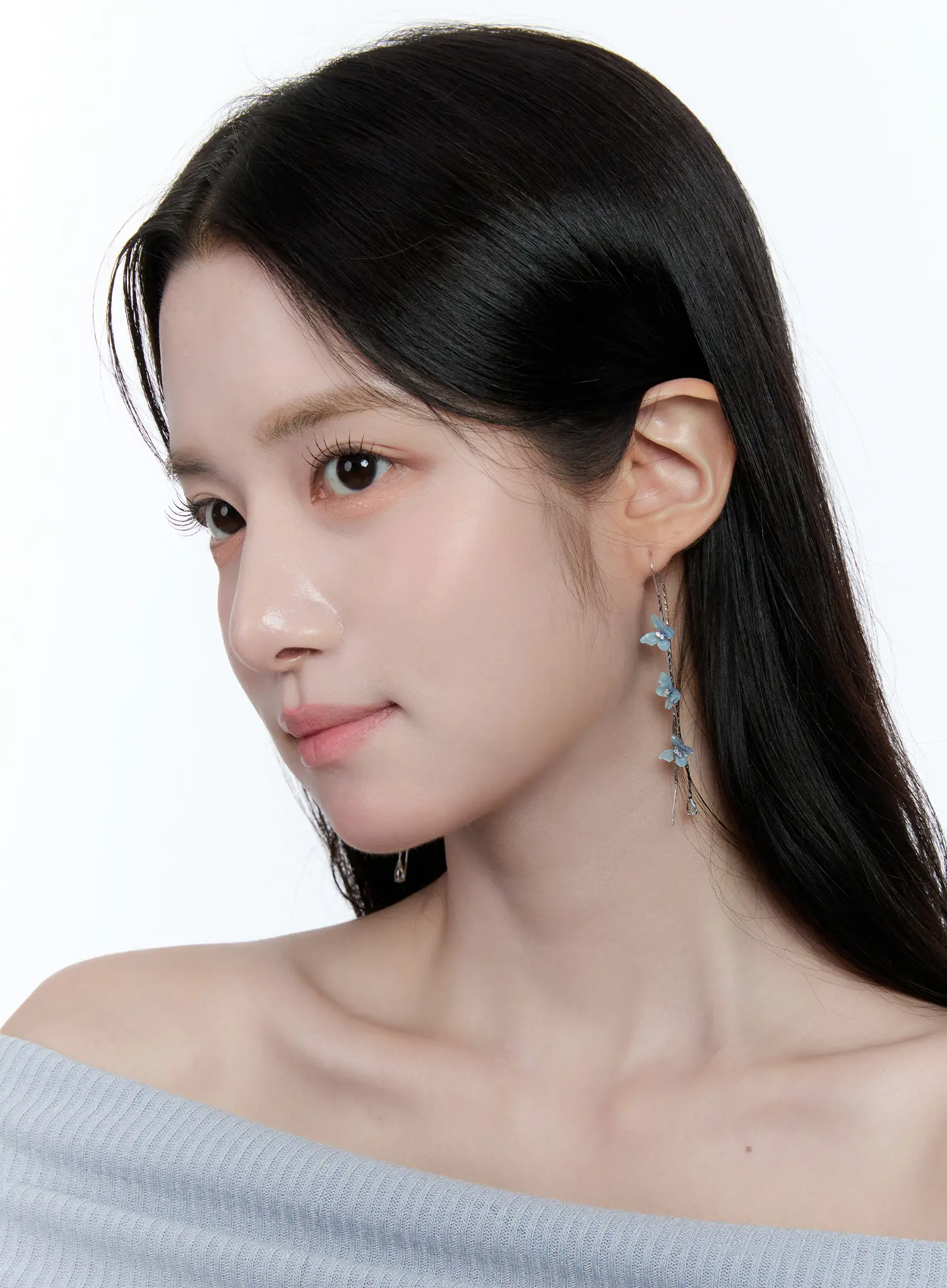 Blue Butterfly Drop Threader Earrings CC0608 - Image 4