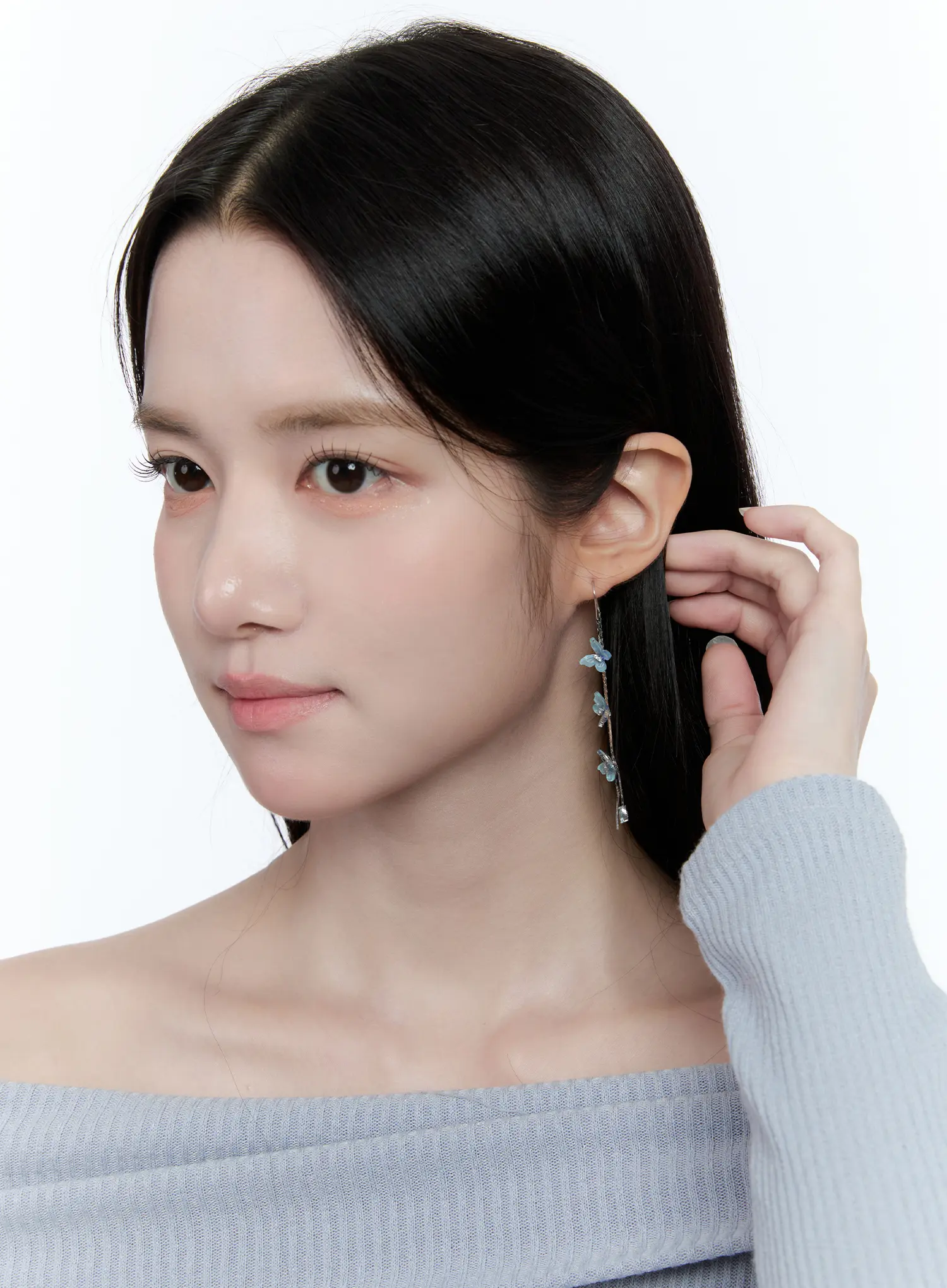 Blue Butterfly Drop Threader Earrings CC0608 - Image 5