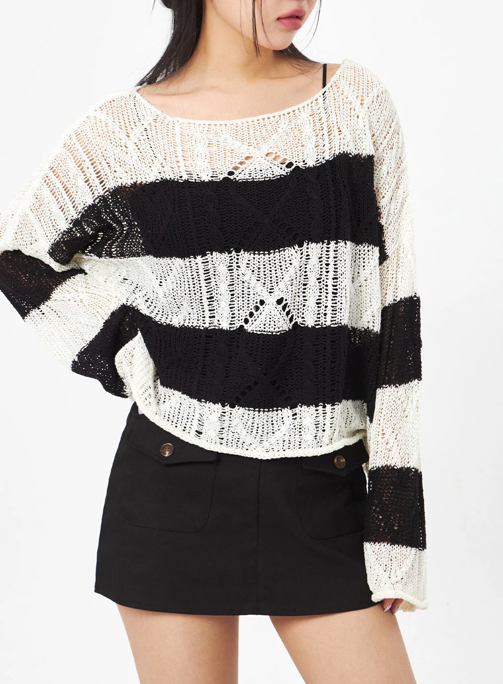 Boat Neck Stripe Sweater CA306 - Image 2