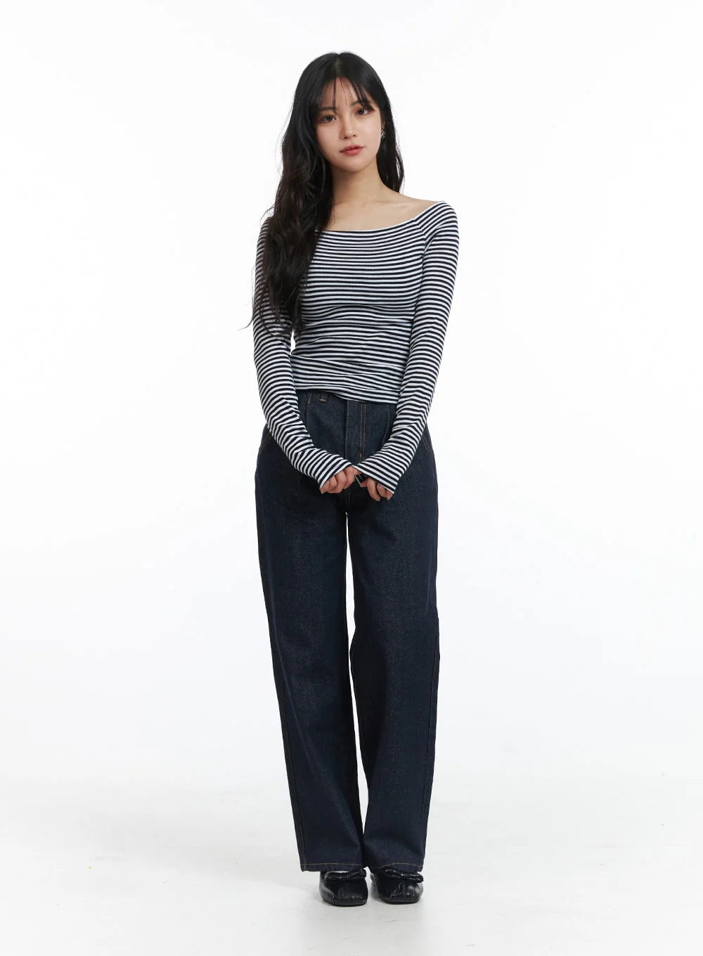 Boat Neck Stripe Tee OJ431 - Image 3
