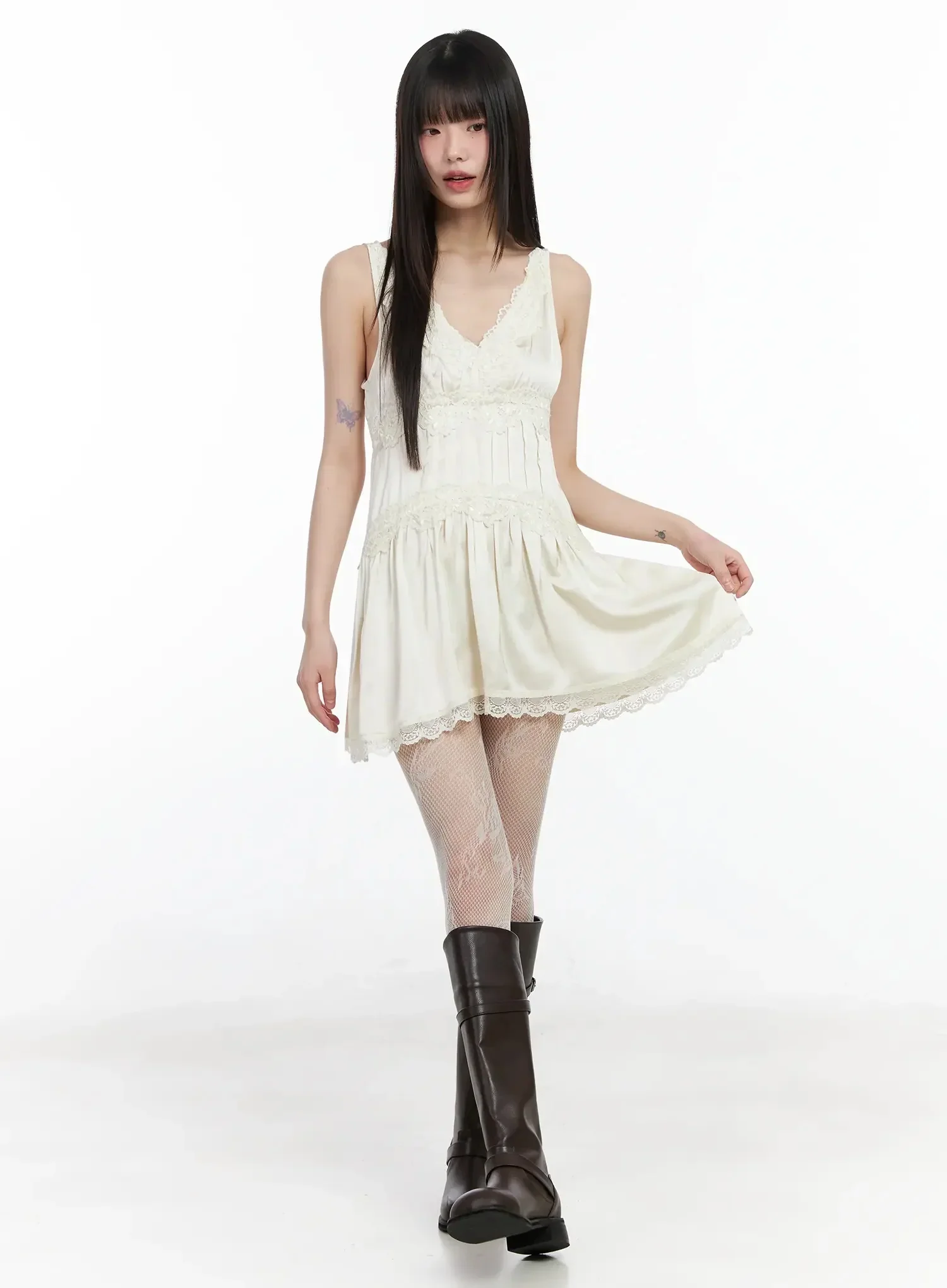 Bohemian Pintuck Lace Sleeveless Dress IM523 - Image 5