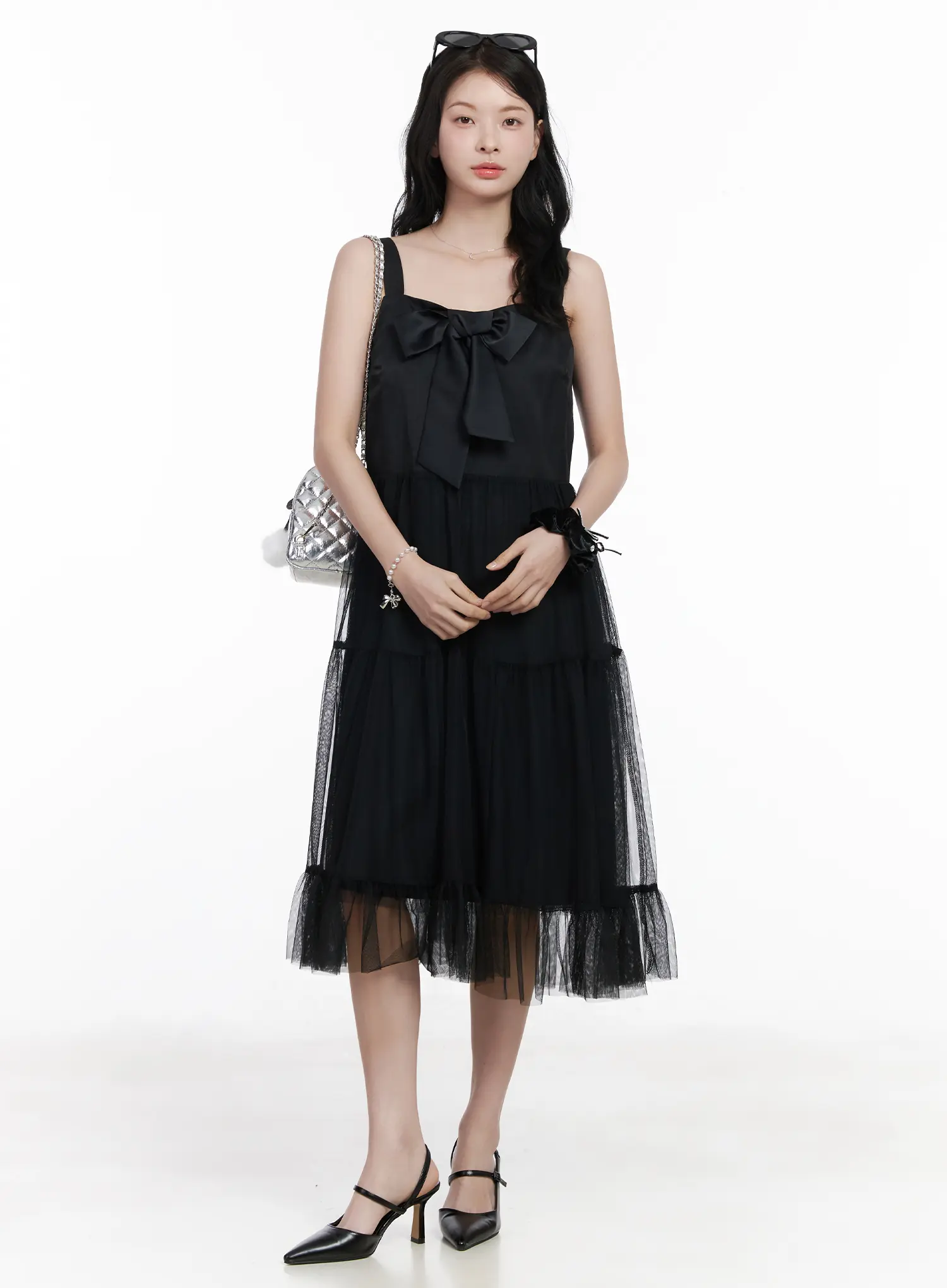 Bow Tiered Tulle Midi Dress CA509