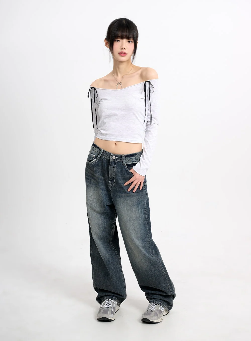 Bowknot Cotton Off Shoulder Long Sleeve CM415 - Image 3