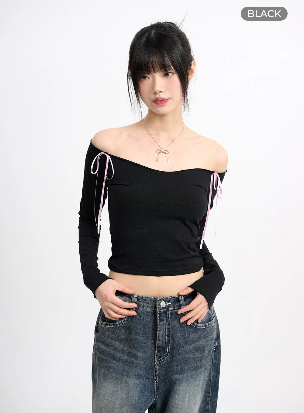 Bowknot Cotton Off Shoulder Long Sleeve CM415 - Image 9