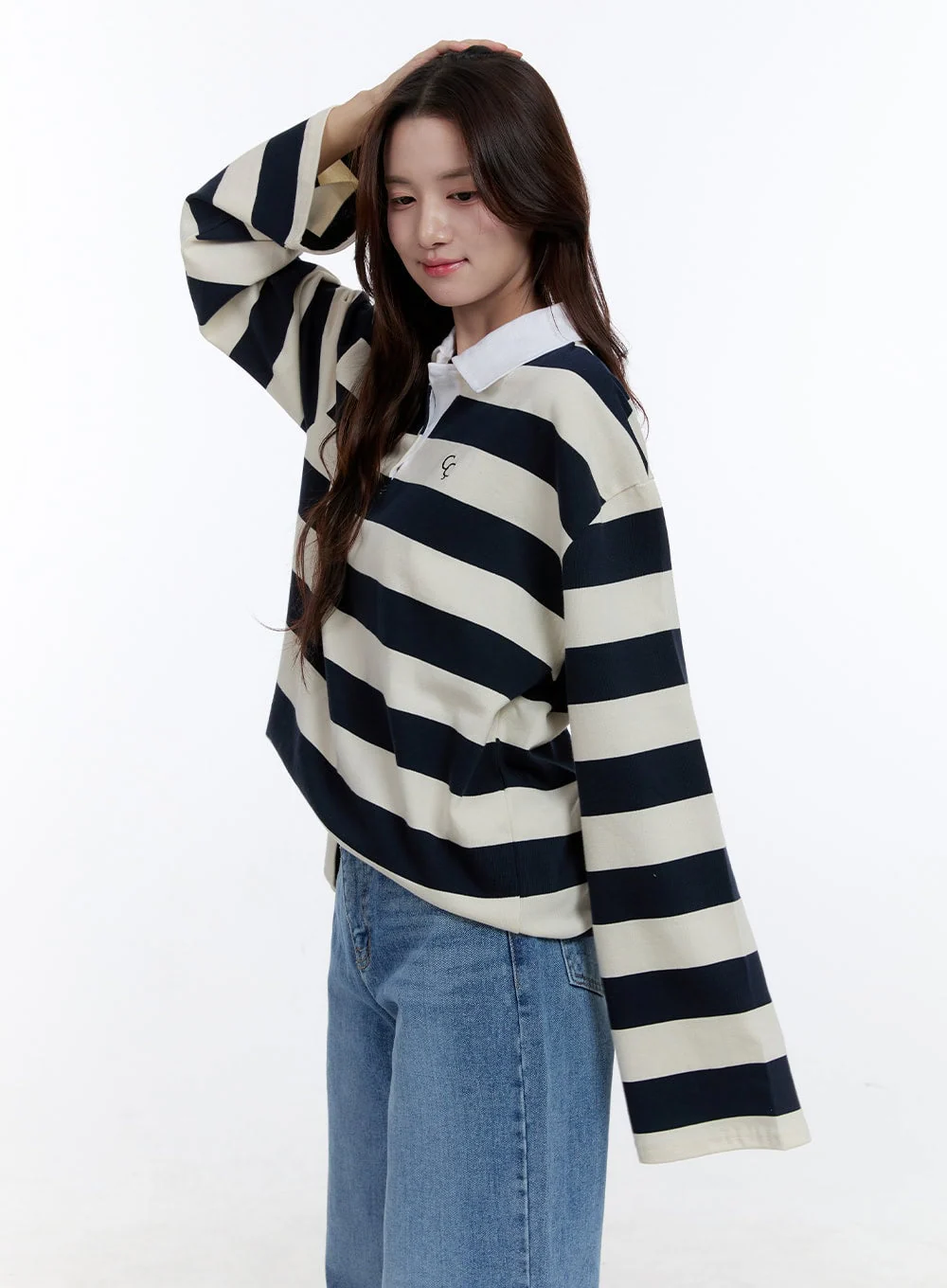 Boxy Collared Buttoned Oversize Tee OO407 - Image 5
