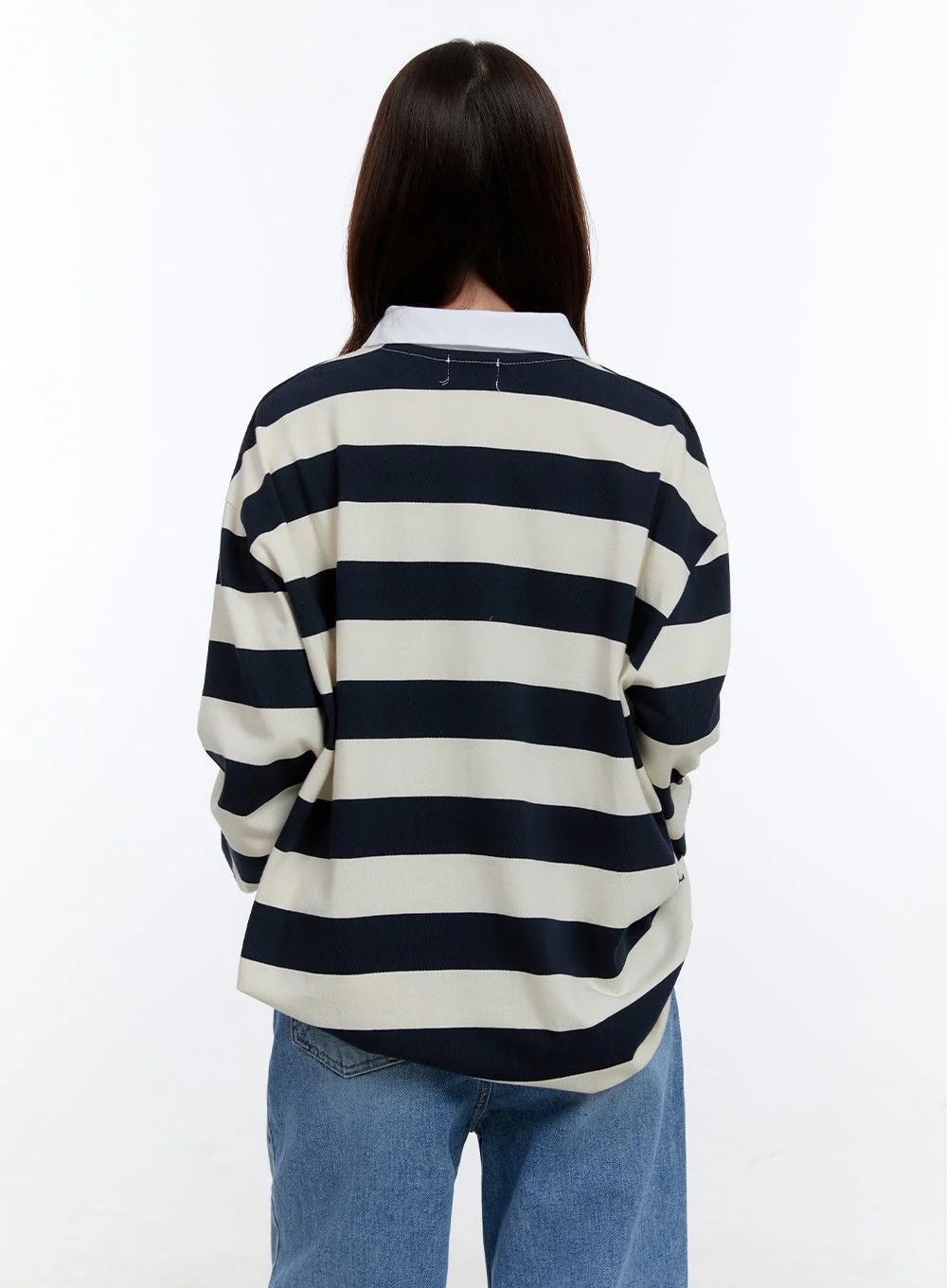 Boxy Collared Buttoned Oversize Tee OO407 - Image 6