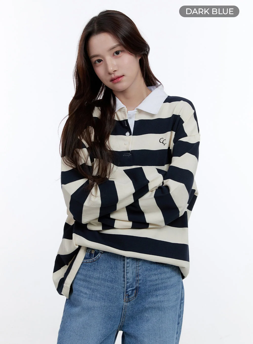 Boxy Collared Buttoned Oversize Tee OO407 - Image 7