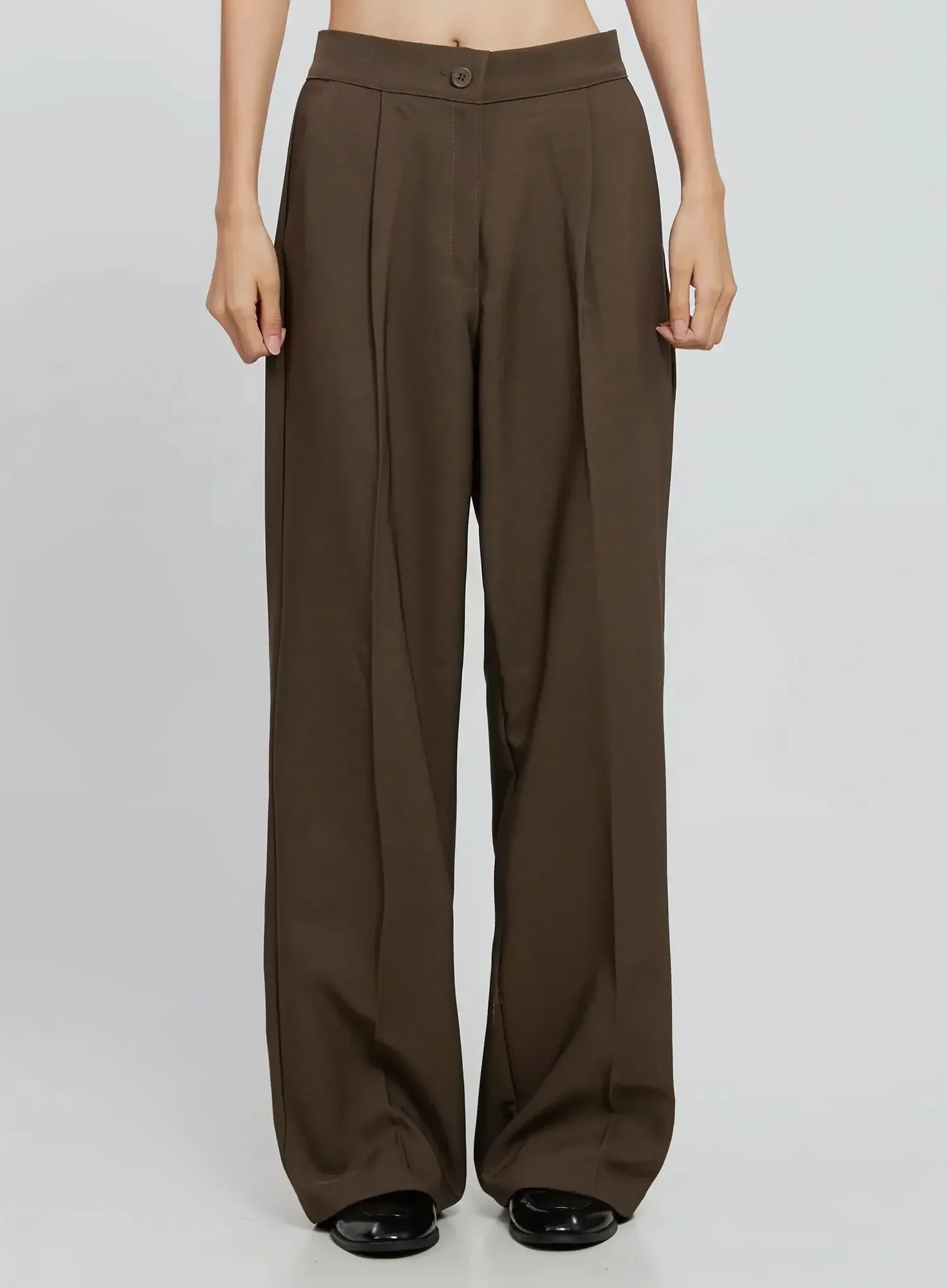 Brown Wide Leg Tailored Pants IO530