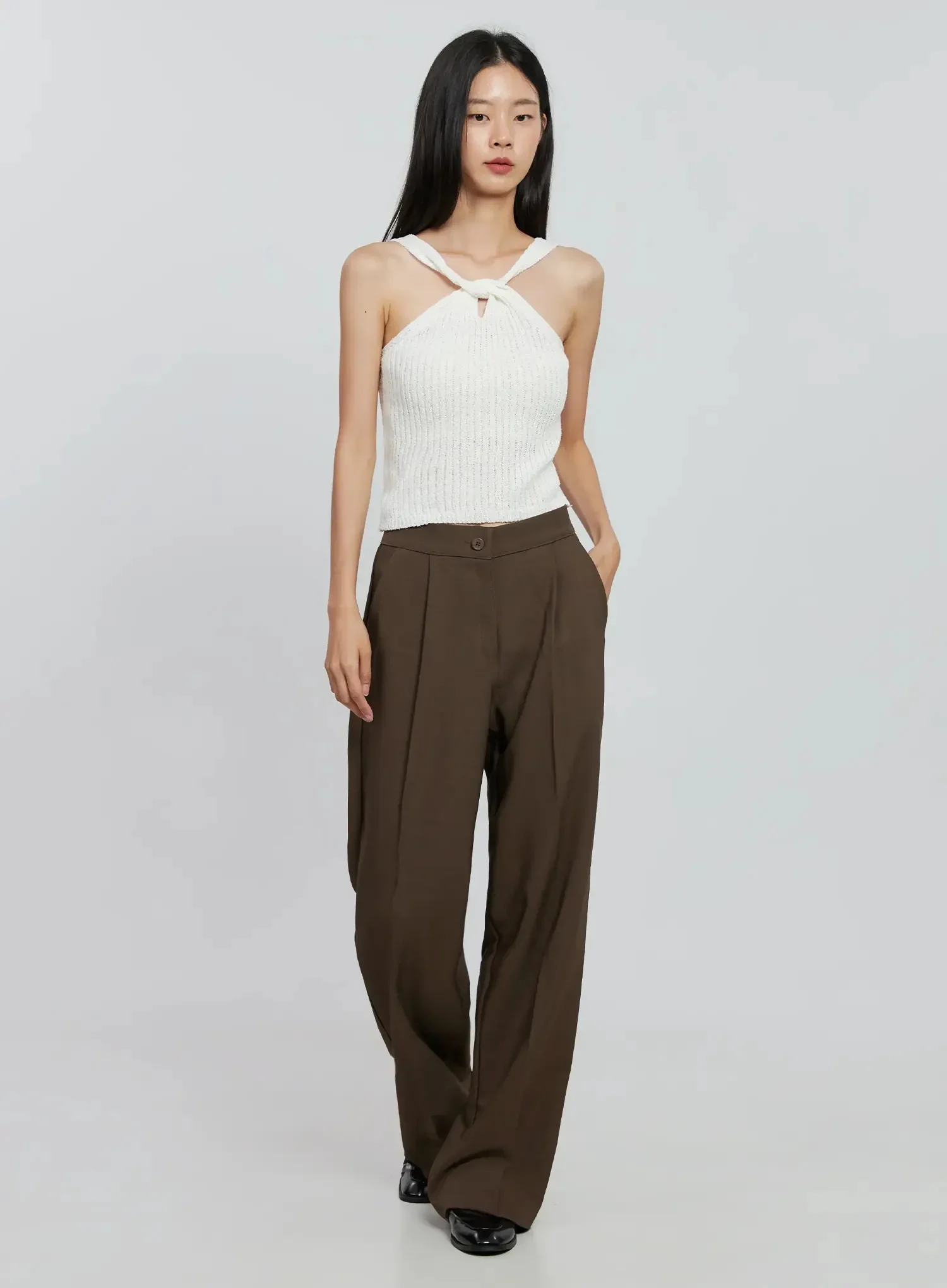 Brown Wide Leg Tailored Pants IO530 - Image 10