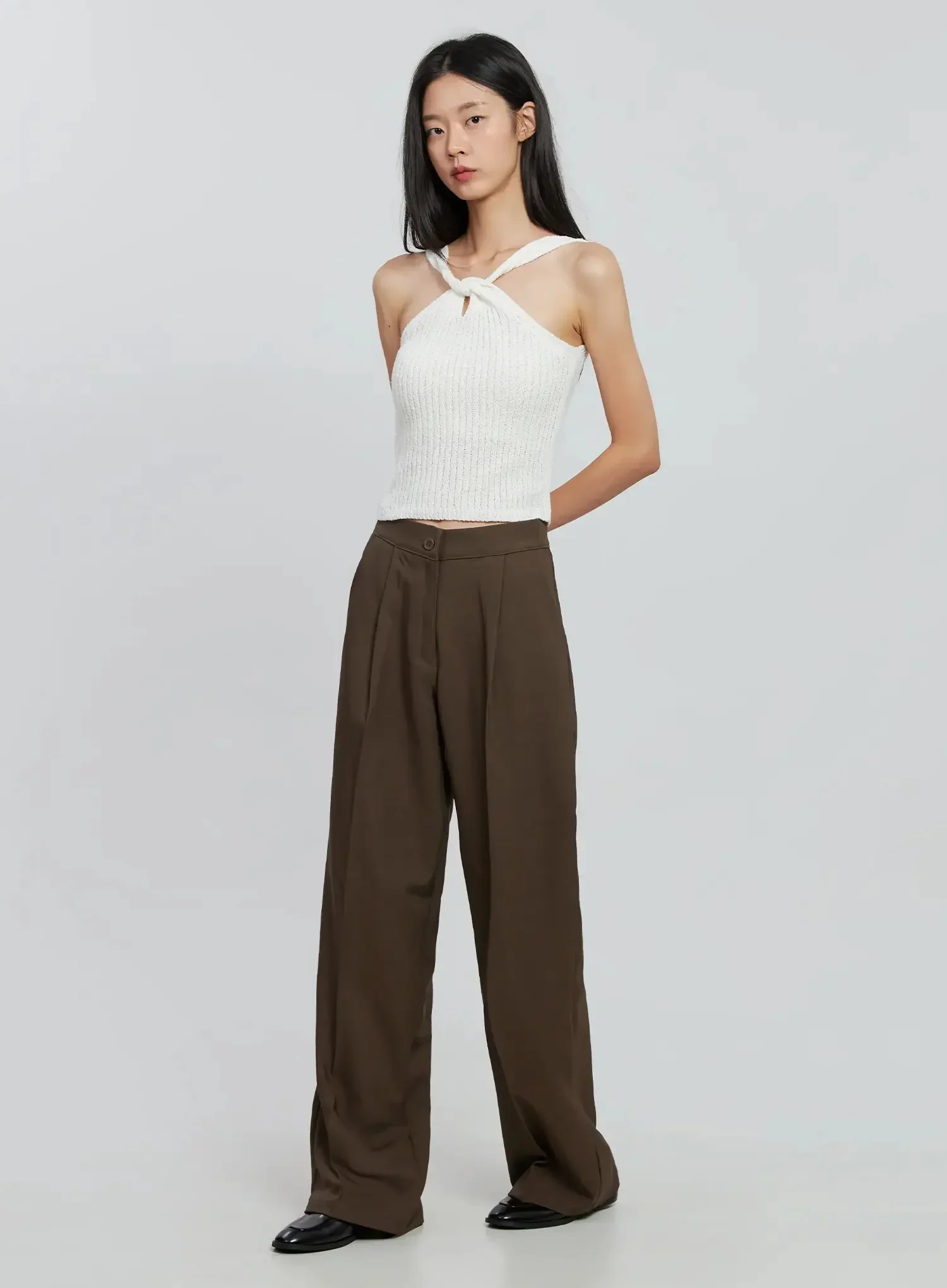 Brown Wide Leg Tailored Pants IO530 - Image 11