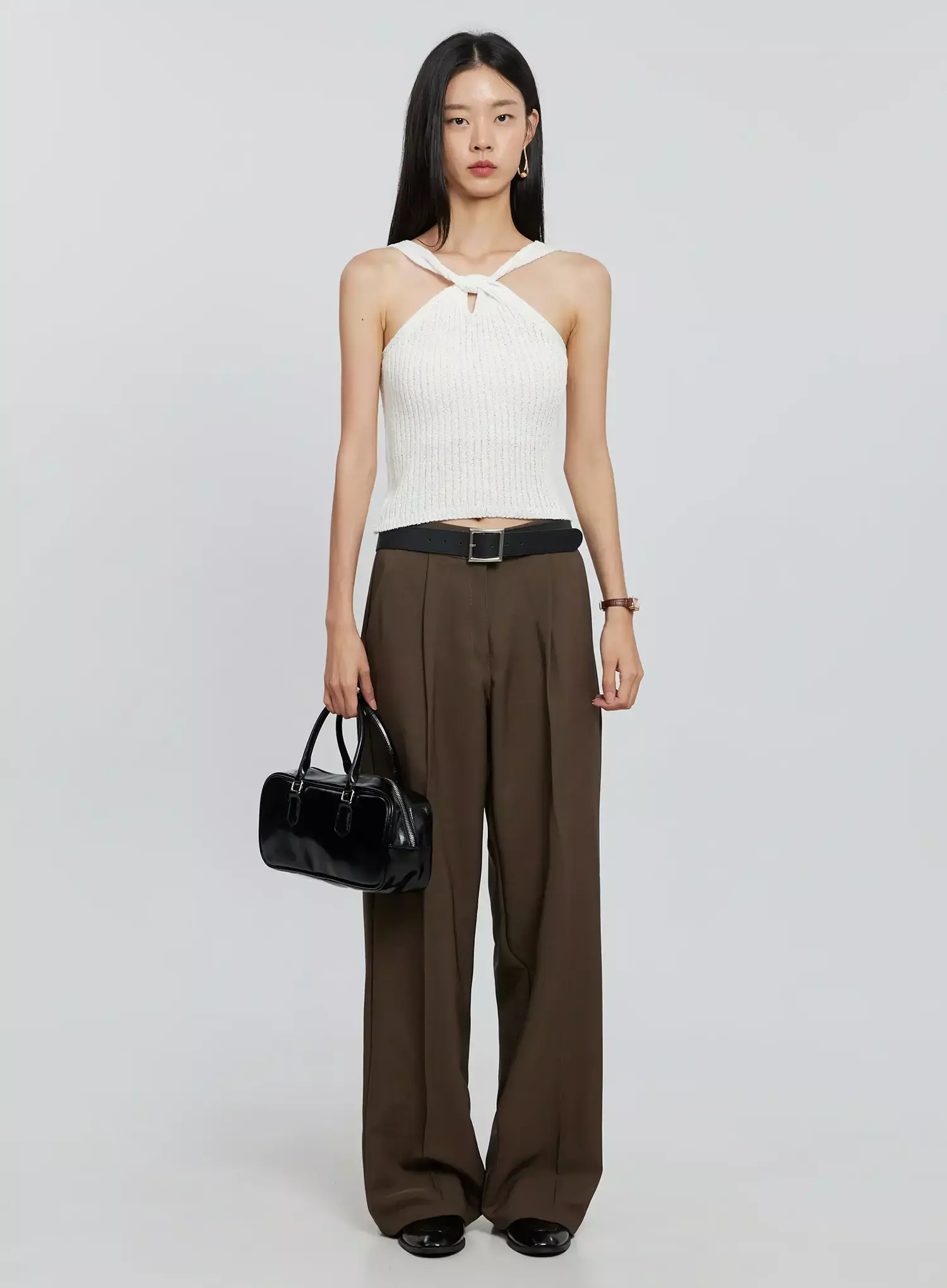 Brown Wide Leg Tailored Pants IO530 - Image 15