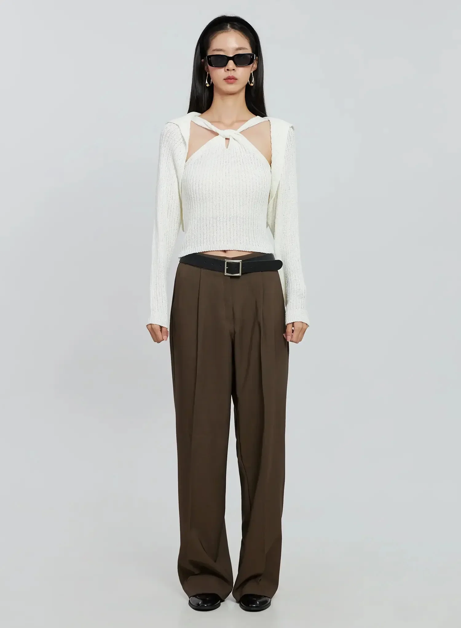 Brown Wide Leg Tailored Pants IO530 - Image 16