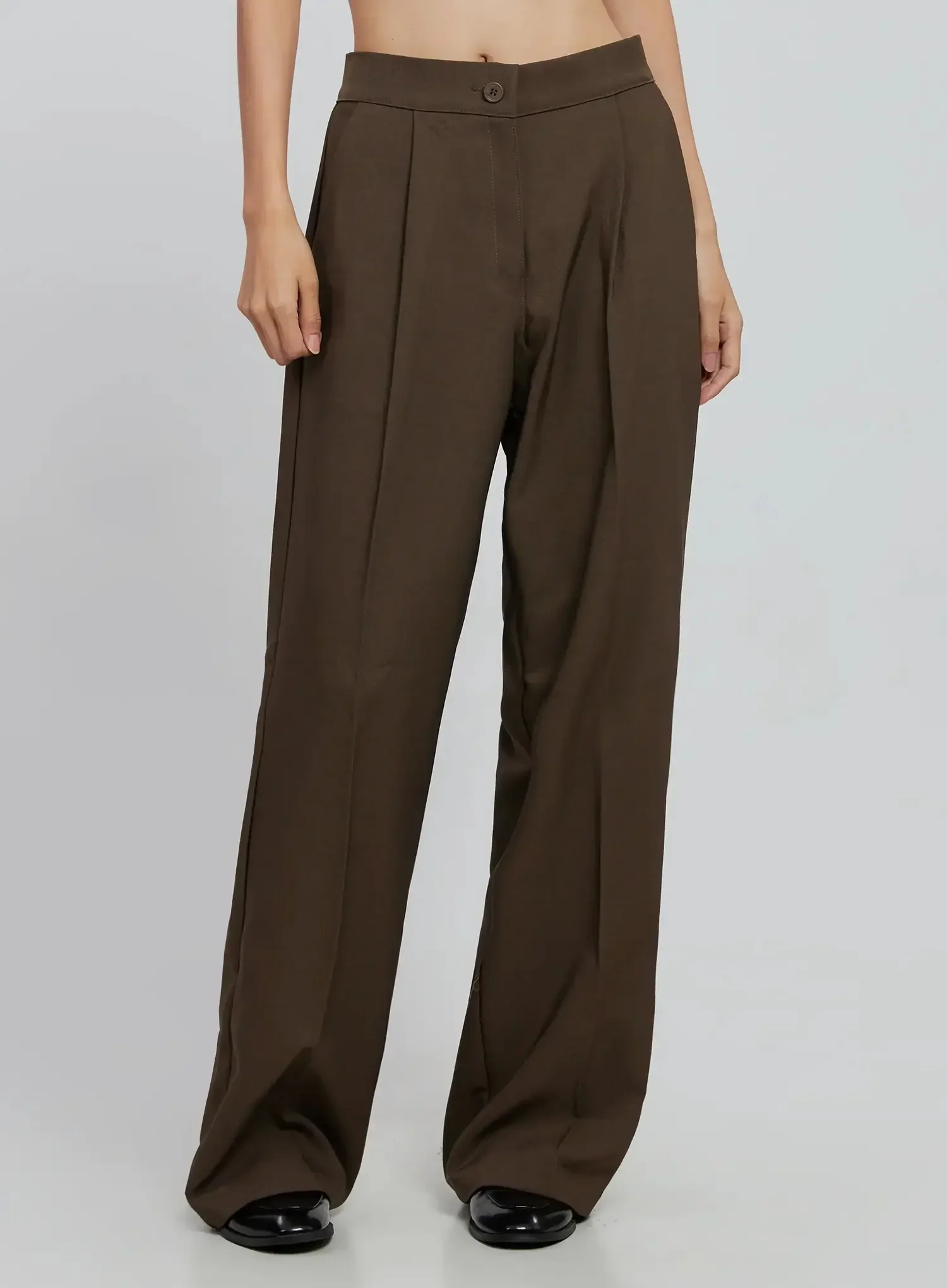 Brown Wide Leg Tailored Pants IO530 - Image 5
