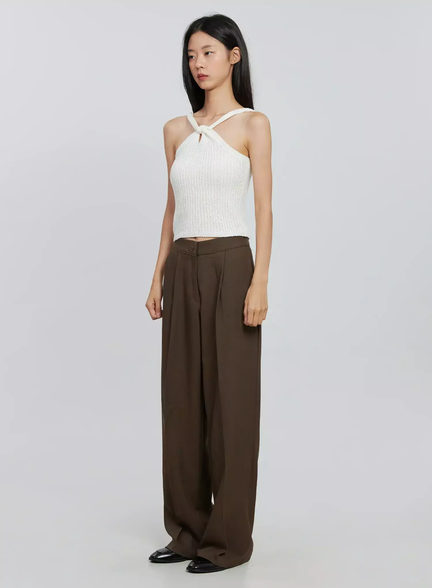 Brown Wide Leg Tailored Pants IO530 - Image 7