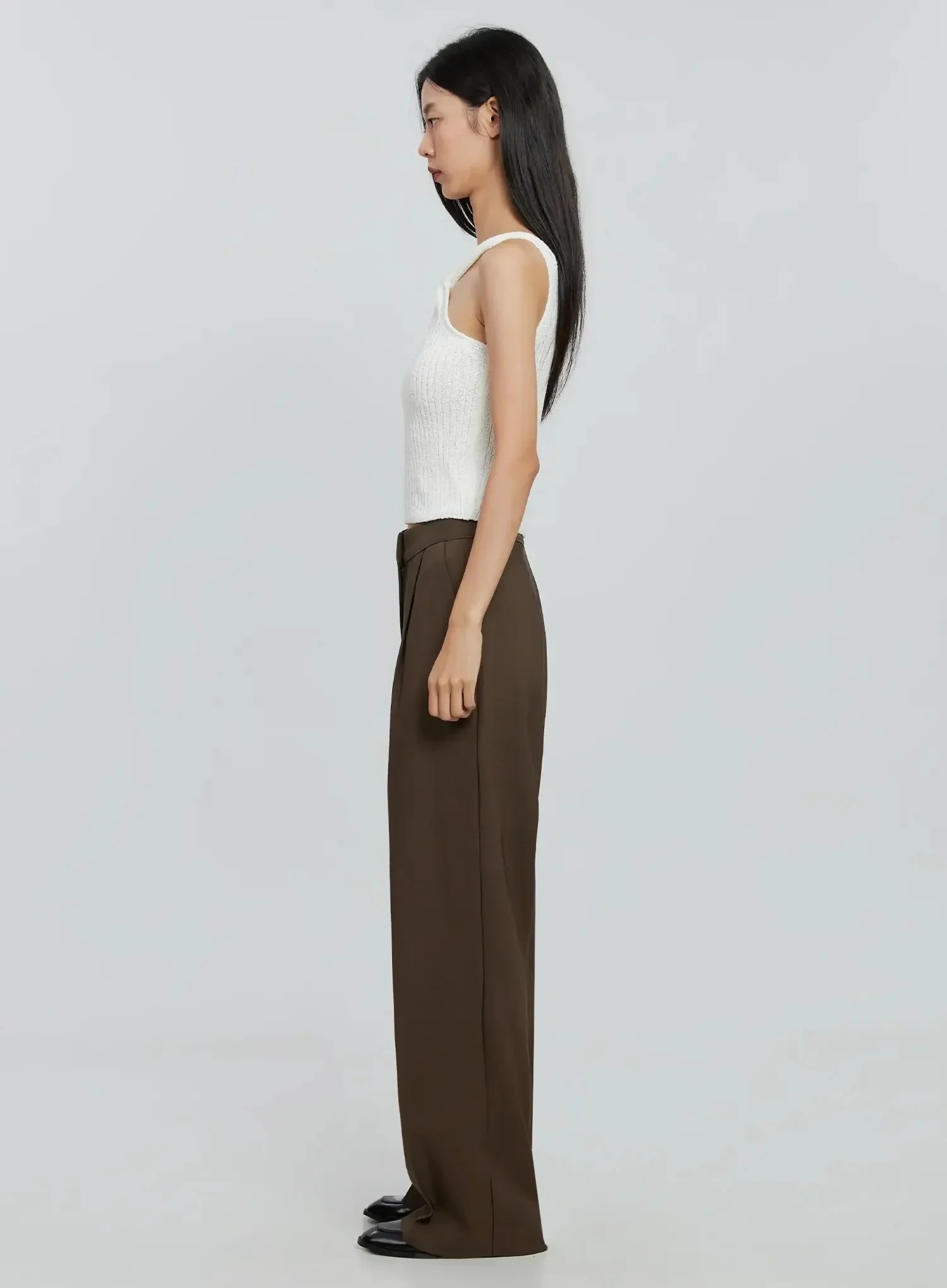 Brown Wide Leg Tailored Pants IO530 - Image 8