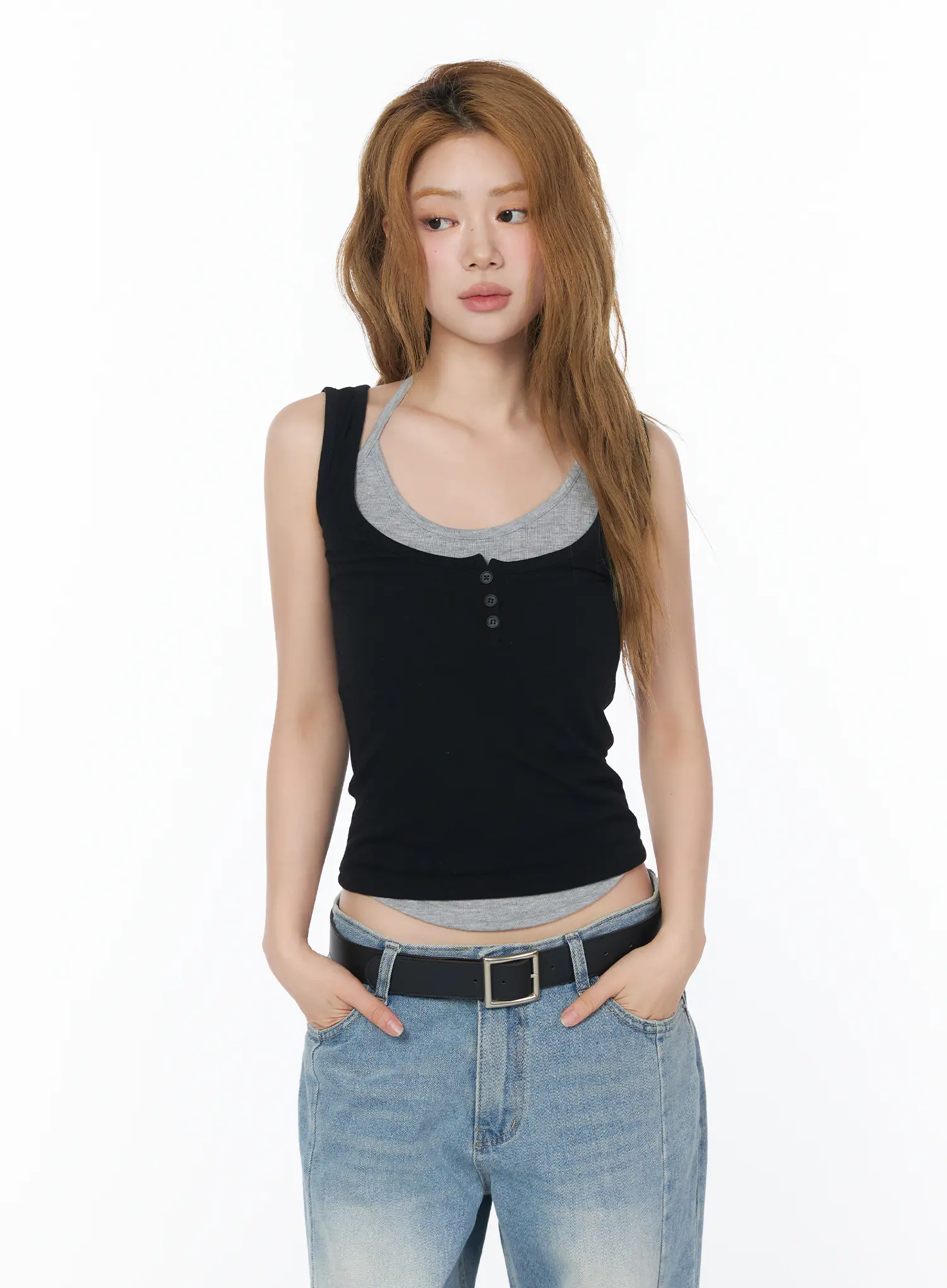 Button Detail Layered Sleeveless Top CY508 - Image 10