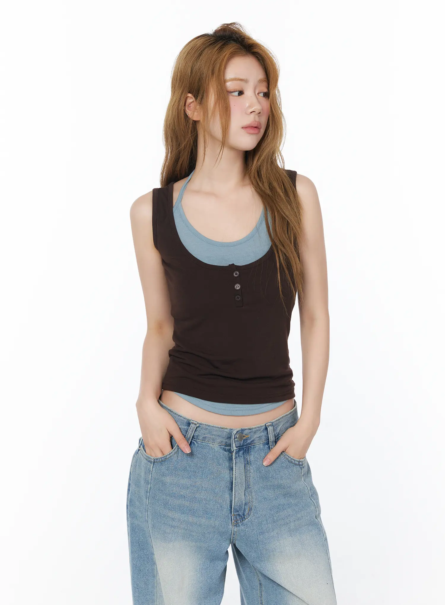 Button Detail Layered Sleeveless Top CY508 - Image 8