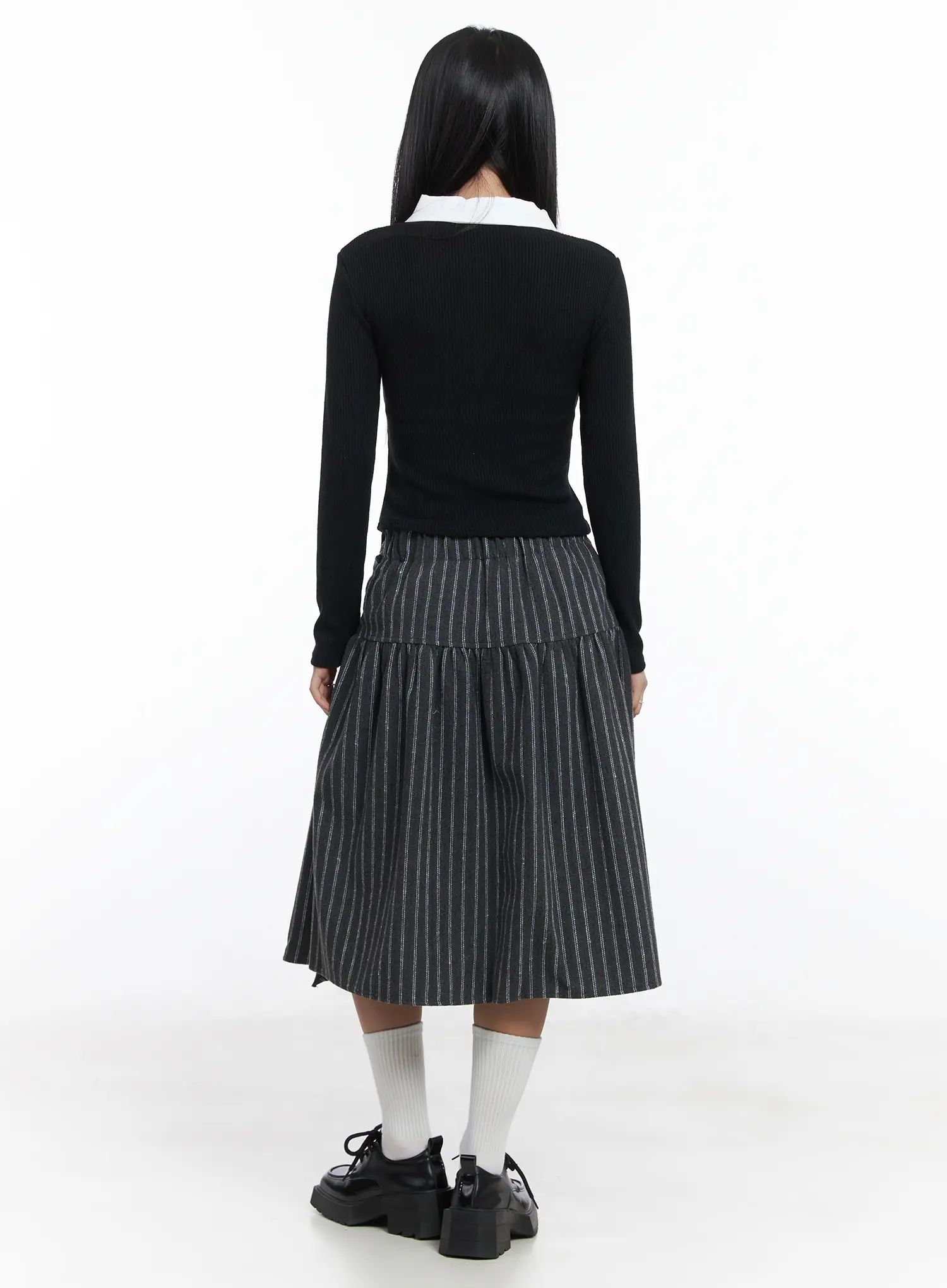 Button Wrap Collar Ribbed Long Sleeve Top CD529 - Image 4